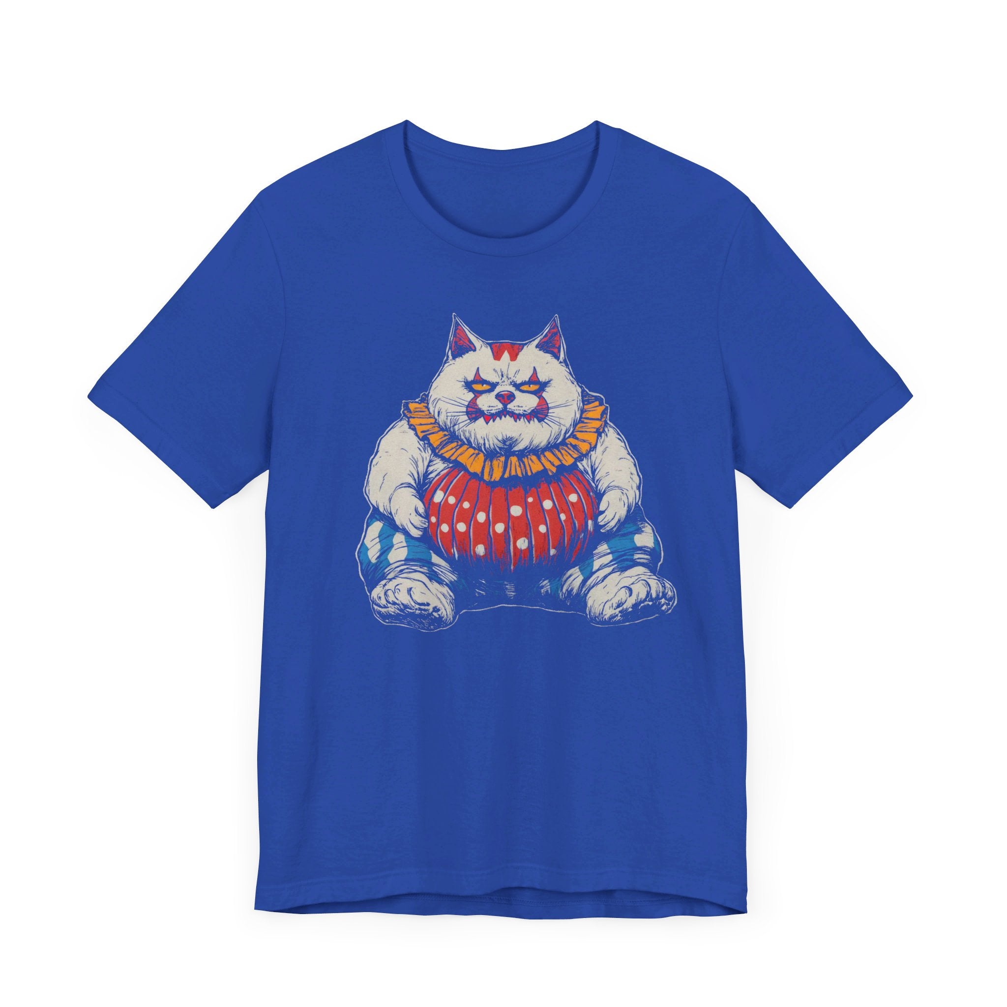 Clown Cat T-Shirt - Playful White Cat in Colorful Costume