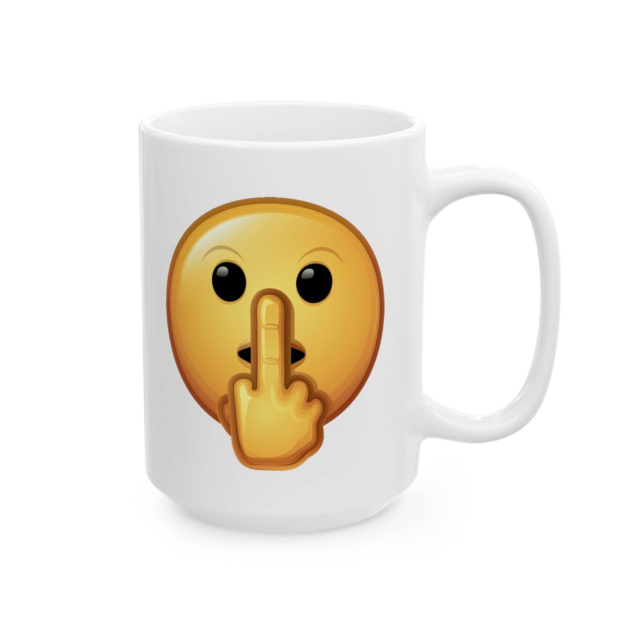 Middle Finger FU Shh Silent Protest Emoji Ceramic Mug, (11oz, 15oz)