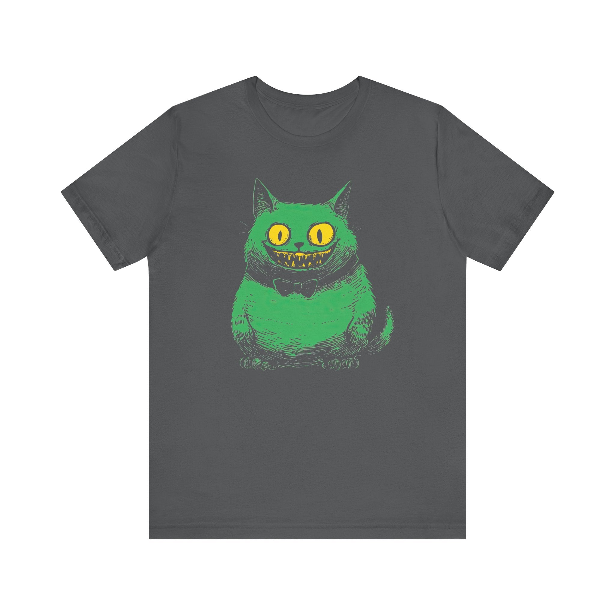 Cheshire Cat T-Shirt - Creepy Green Grinning Cat Design