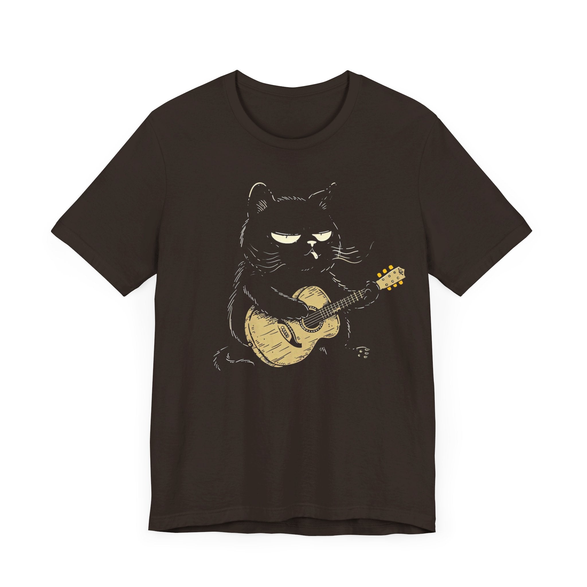 Grumpy Guitar Cat T-Shirt - Cool Cat Playing Guitar Design