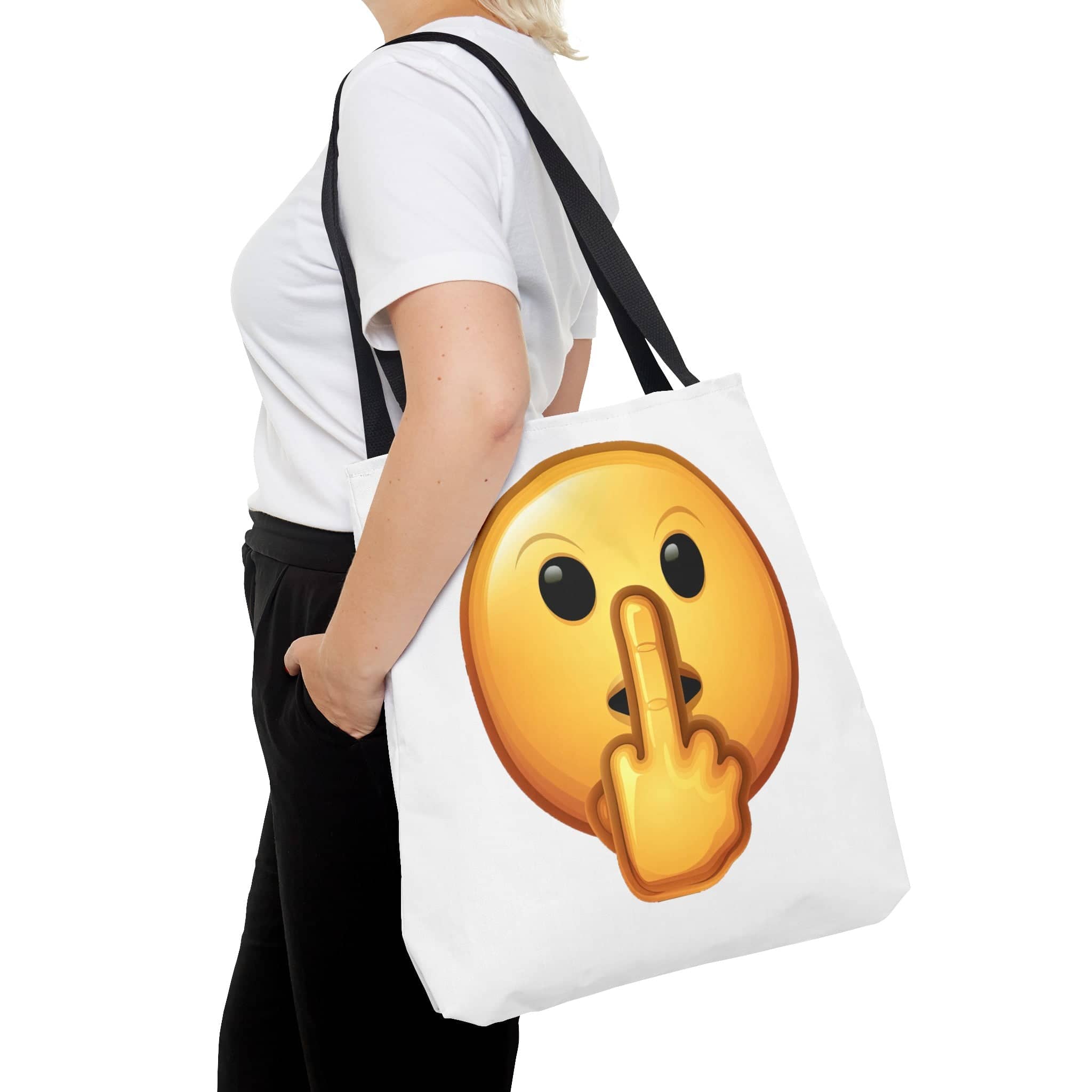 Middle Finger FU Shh Silent Protest Emoji Tote Bag (AOP)