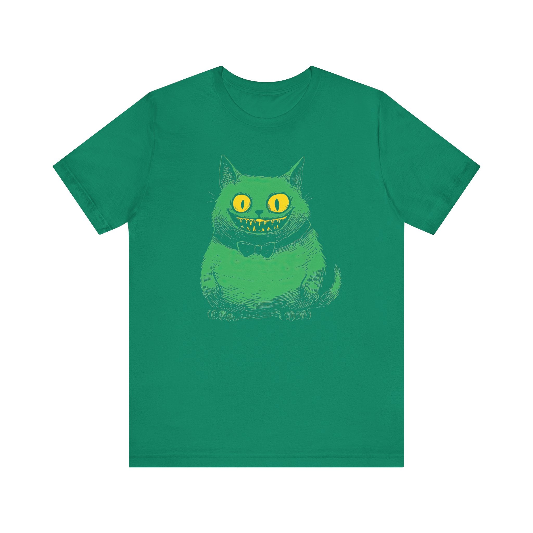 Cheshire Cat T-Shirt - Creepy Green Grinning Cat Design