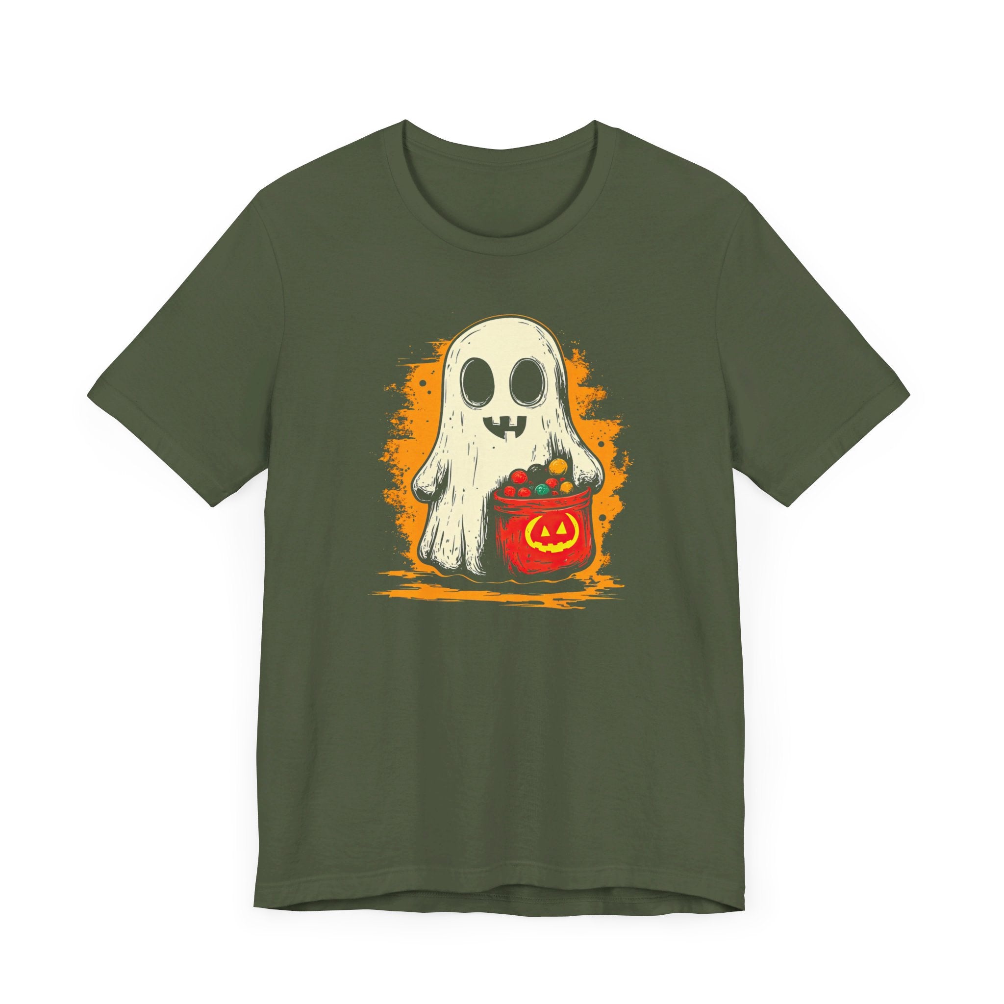Cute Ghost Halloween Graphic Tee – Spooky Pumpkin Candy Design Shirt