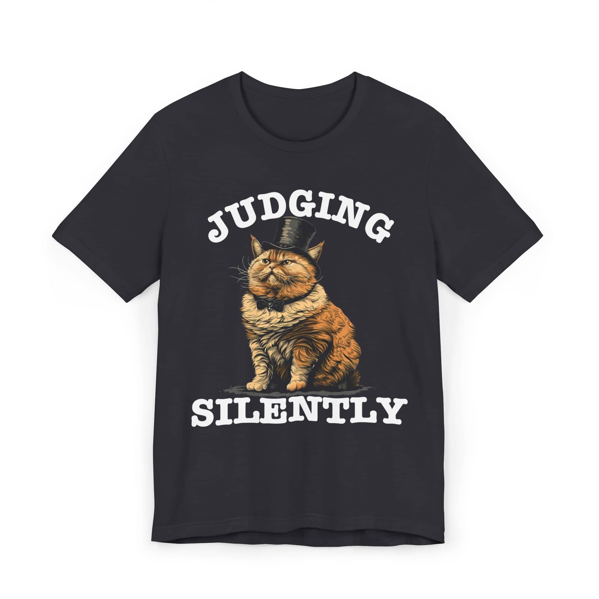 Judging Silently Cat T-Shirt, Whimsical Top Hat Cat Graphic Tee, Humorous Cat Lover Shirt, Unique Gift for Cat Enthusiasts