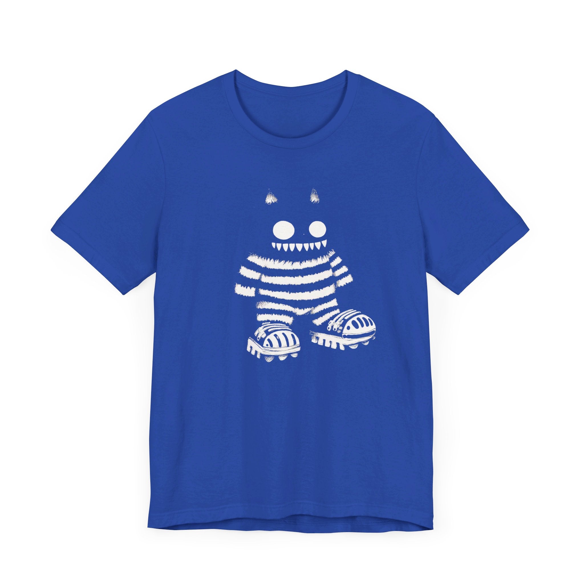 Striped Cat Monster Graphic Tee – Playful and Edgy Creature Design Shirt