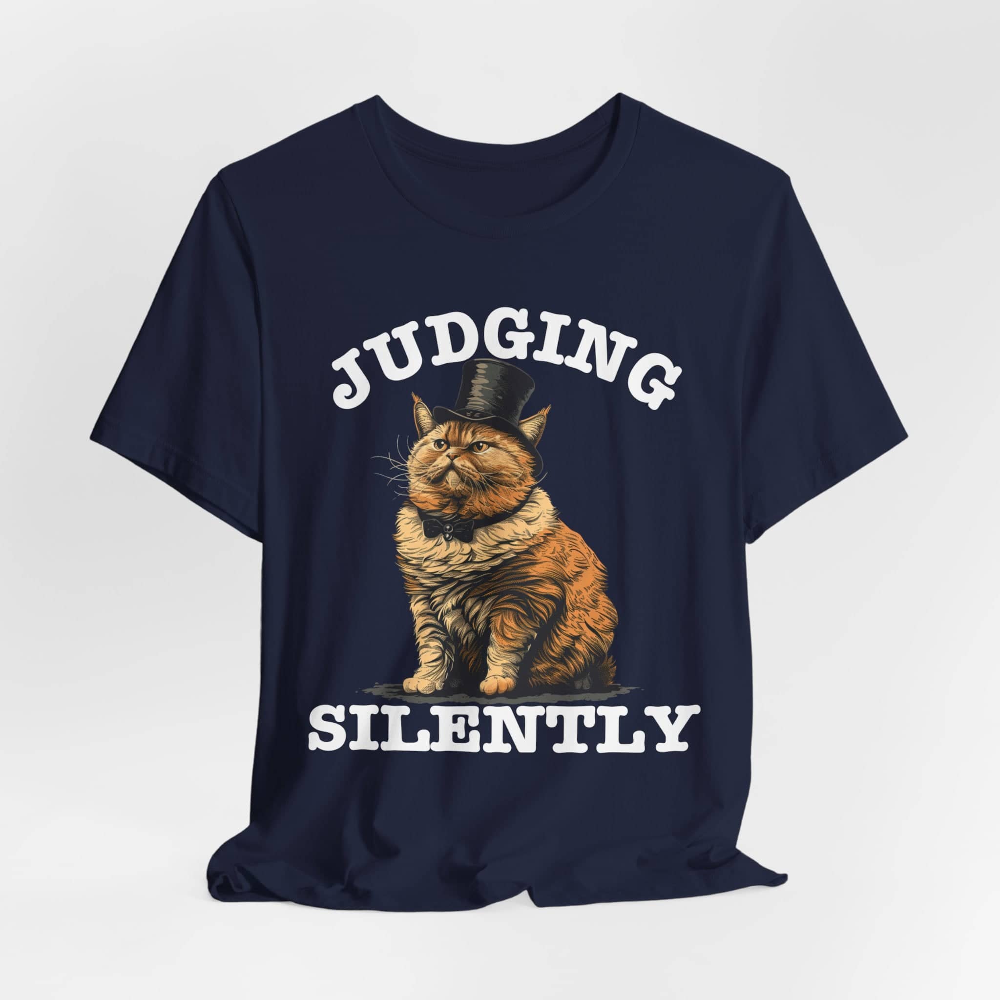 Judging Silently Cat T-Shirt, Whimsical Top Hat Cat Graphic Tee, Humorous Cat Lover Shirt, Unique Gift for Cat Enthusiasts
