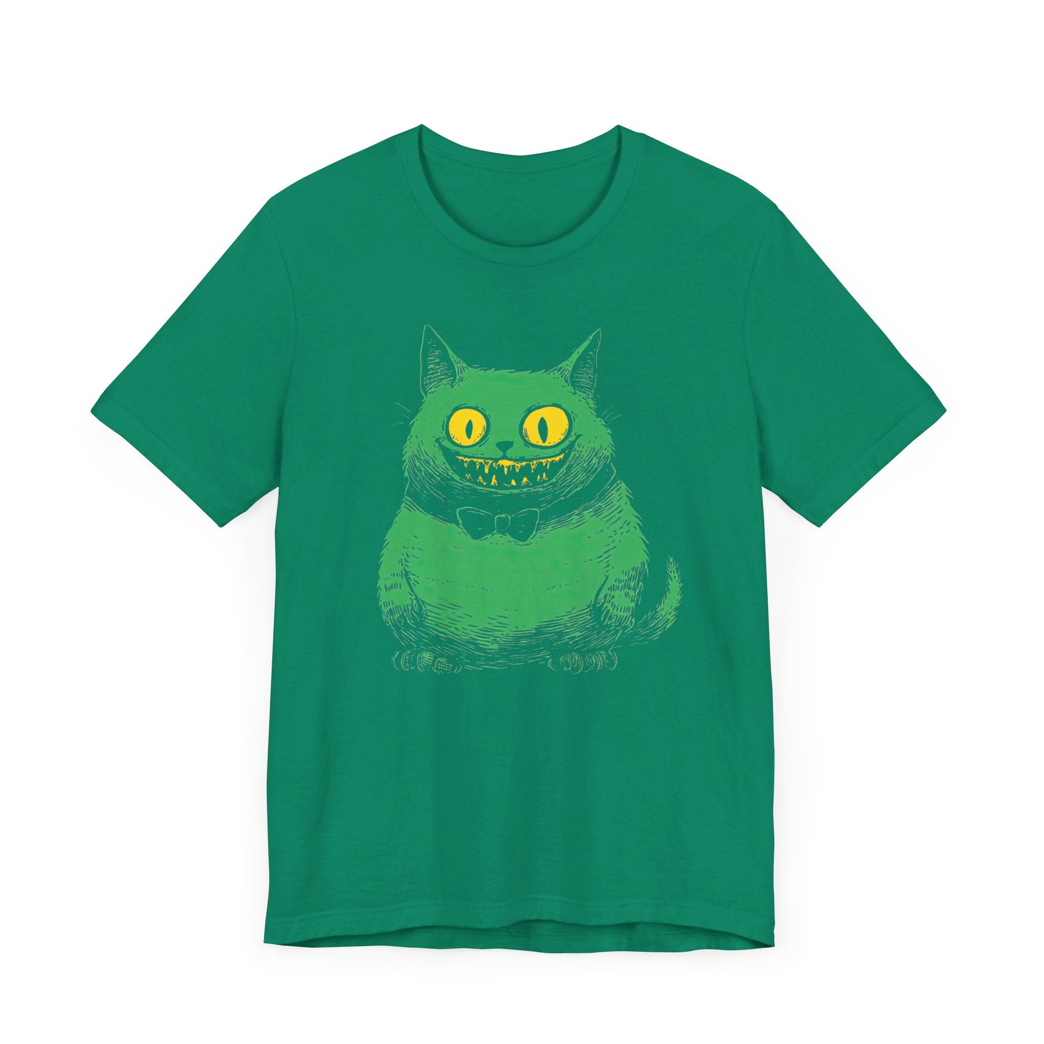 Cheshire Cat T-Shirt - Creepy Green Grinning Cat Design