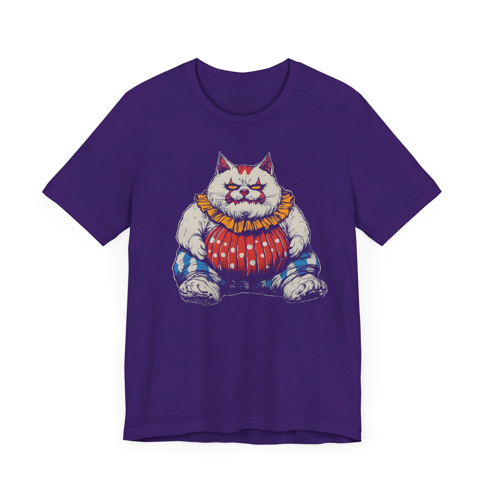 Clown Cat T-Shirt - Playful White Cat in Colorful Costume