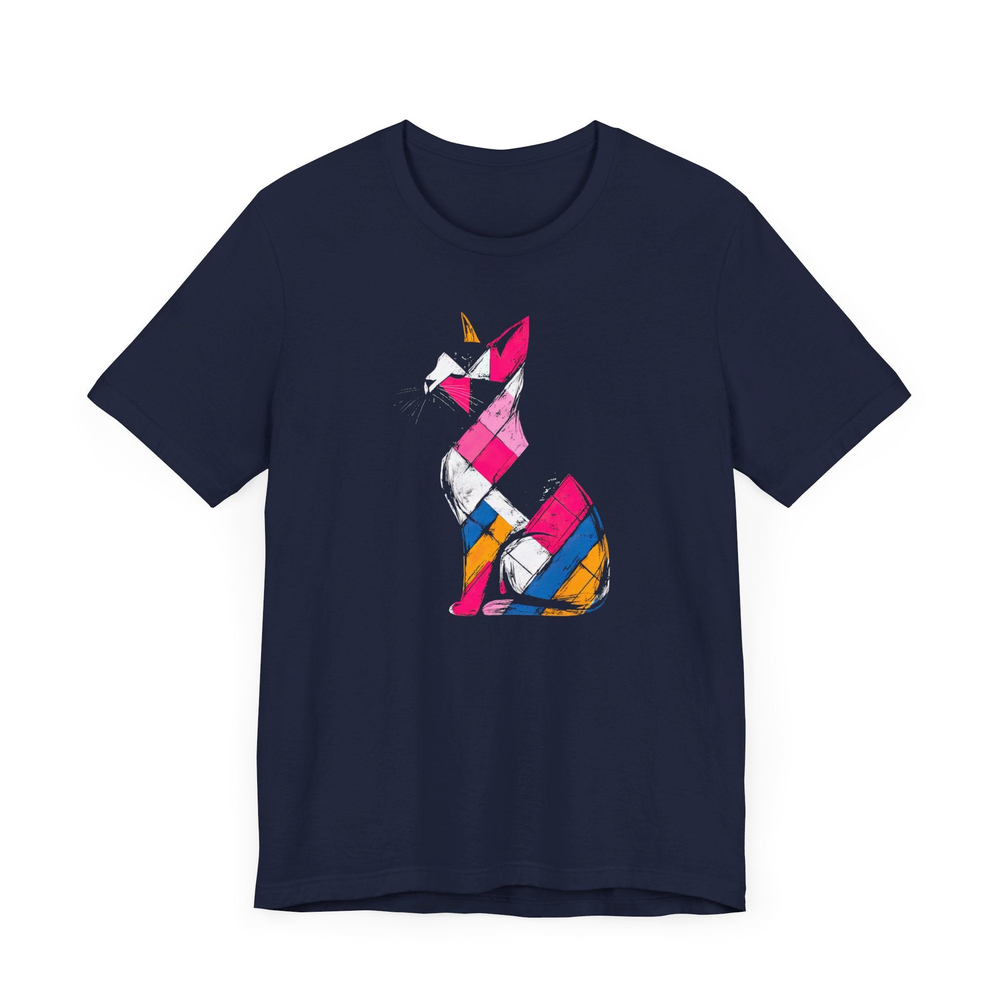 Colorful Geometric Cat T-Shirt – Modern Art Cat Design
