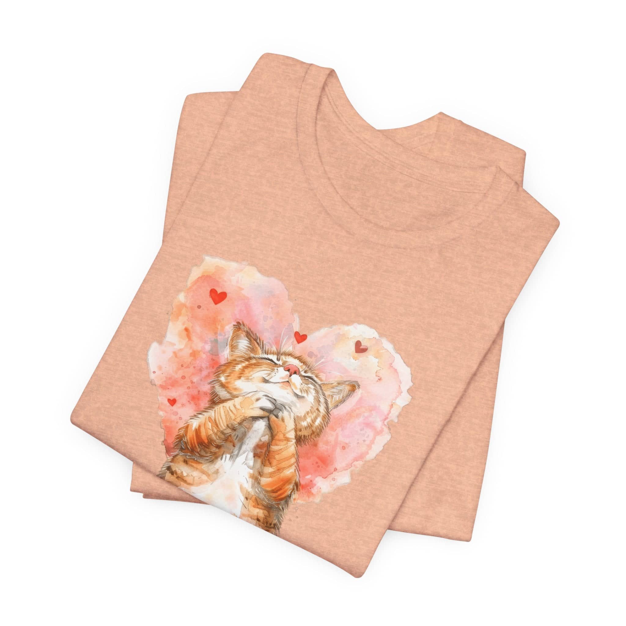 Love Whiskers Tee - Watercolor Heart & Cat T-Shirt