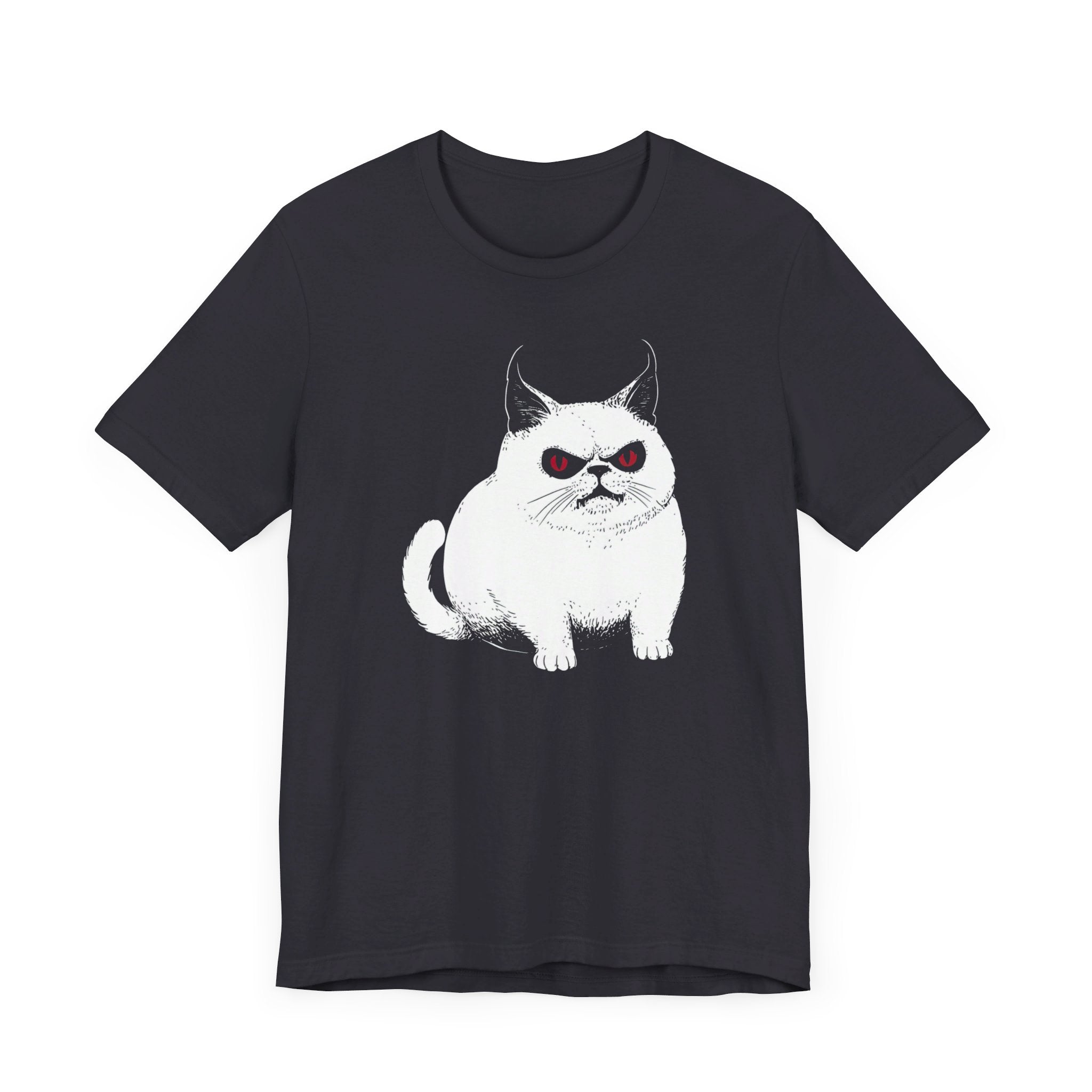 Grumpy White Cat T-Shirt with Red Eyes - Cute and Sassy Design