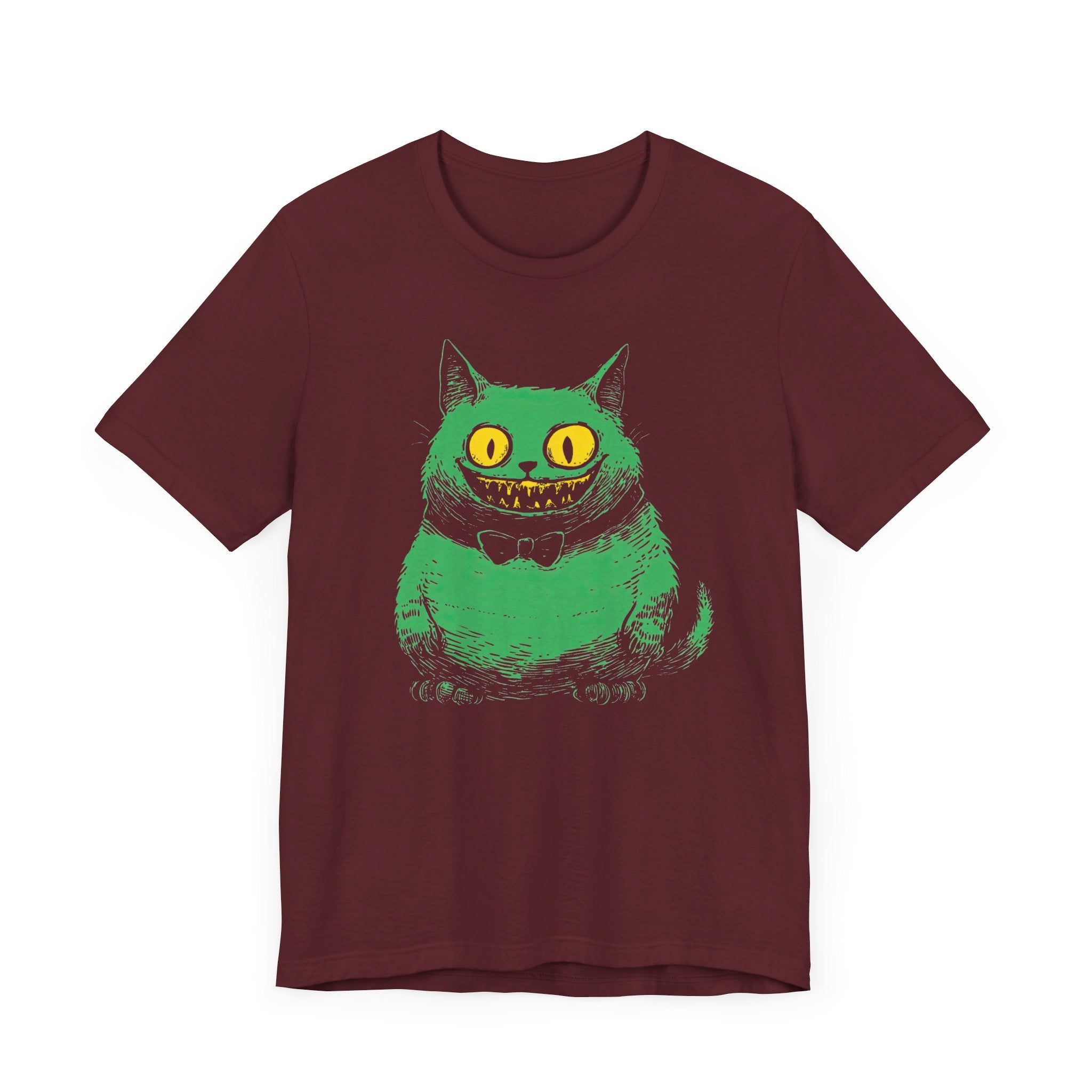 Cheshire Cat T-Shirt - Creepy Green Grinning Cat Design