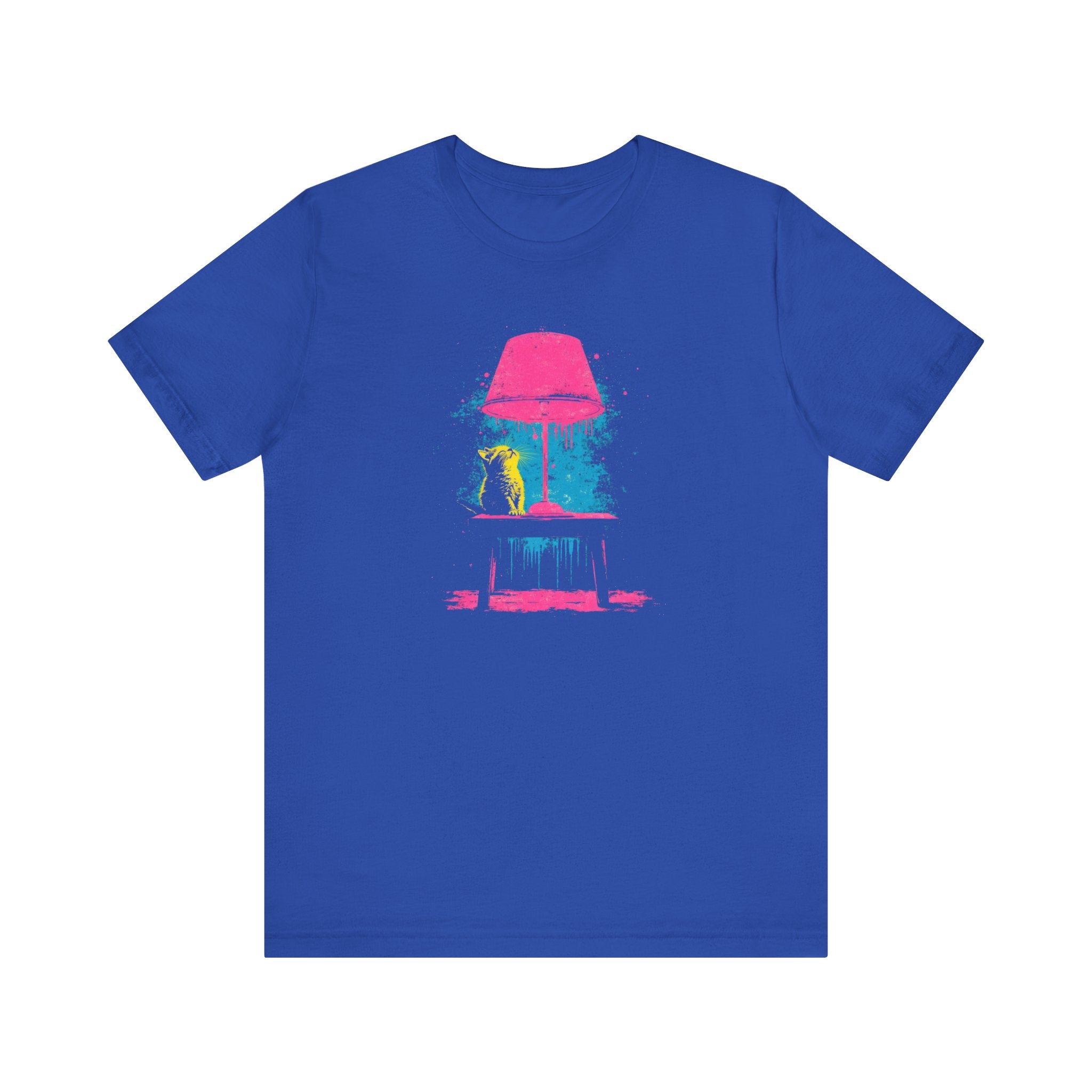 Retro Neon Cat and Lamp T-Shirt - Vibrant Pop Art Style Graphic Tee