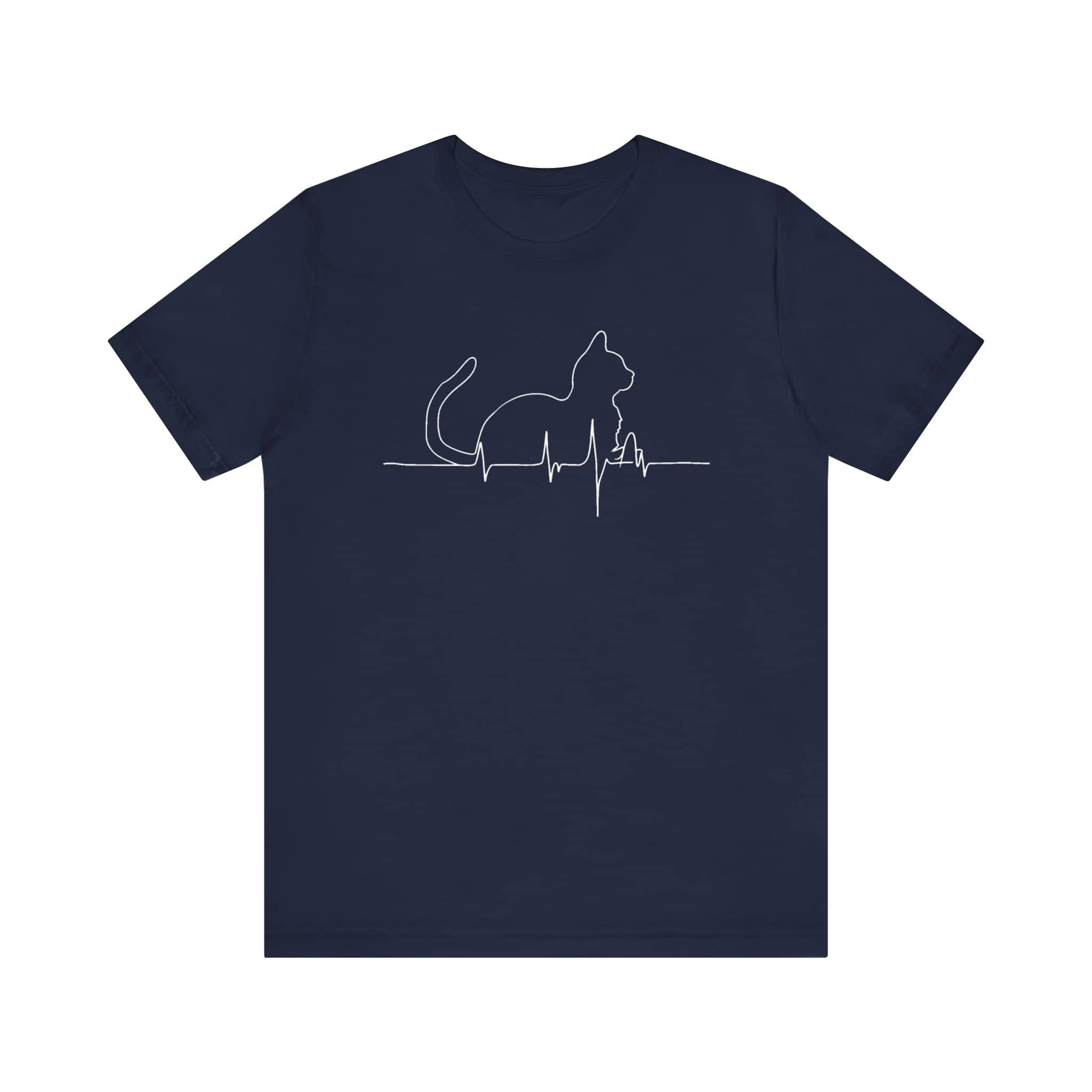 Cat Heartbeat Line Art Shirt Minimalist Cat Lover Gift