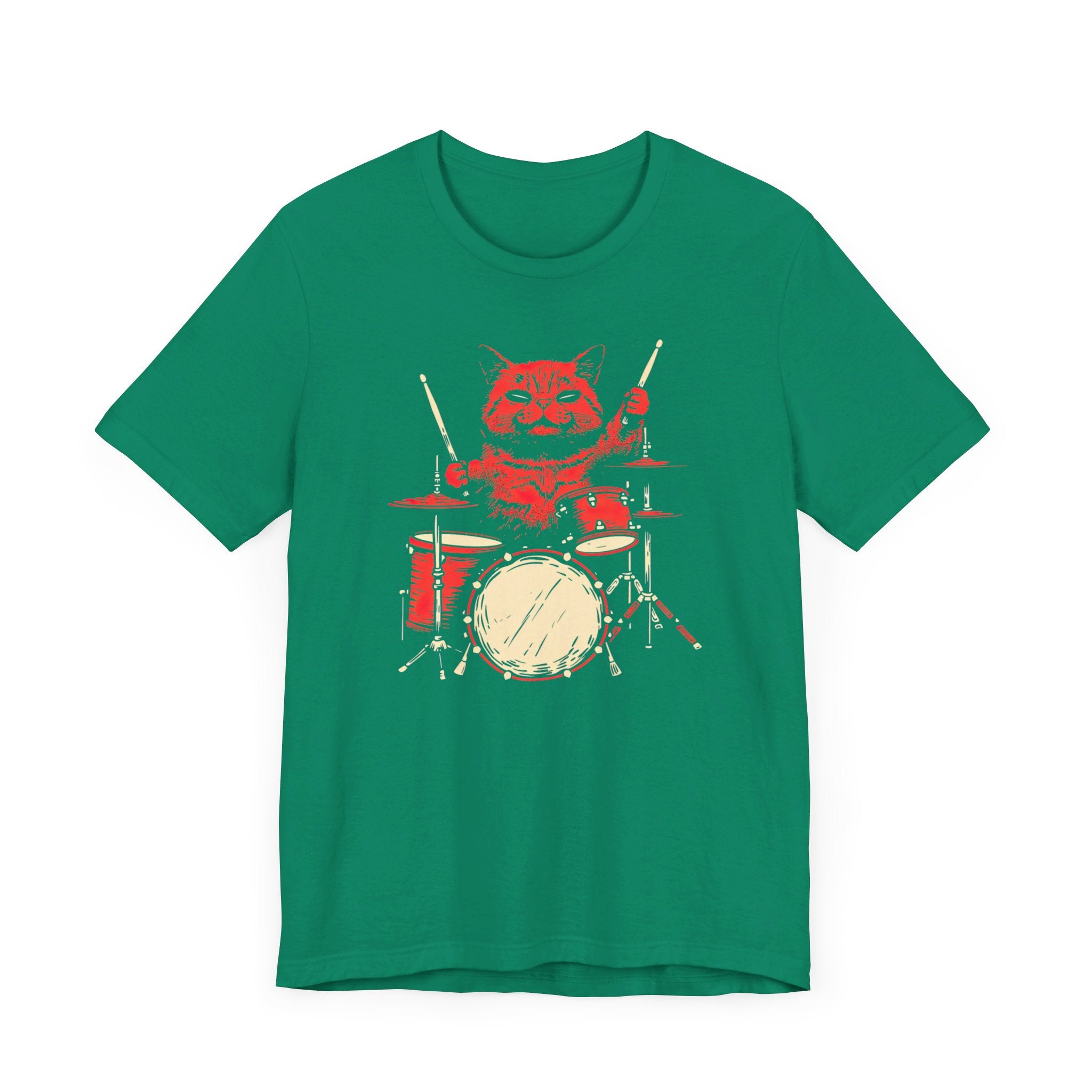 Drumming Cat T-Shirt - Feline Drummer Cool Music Design