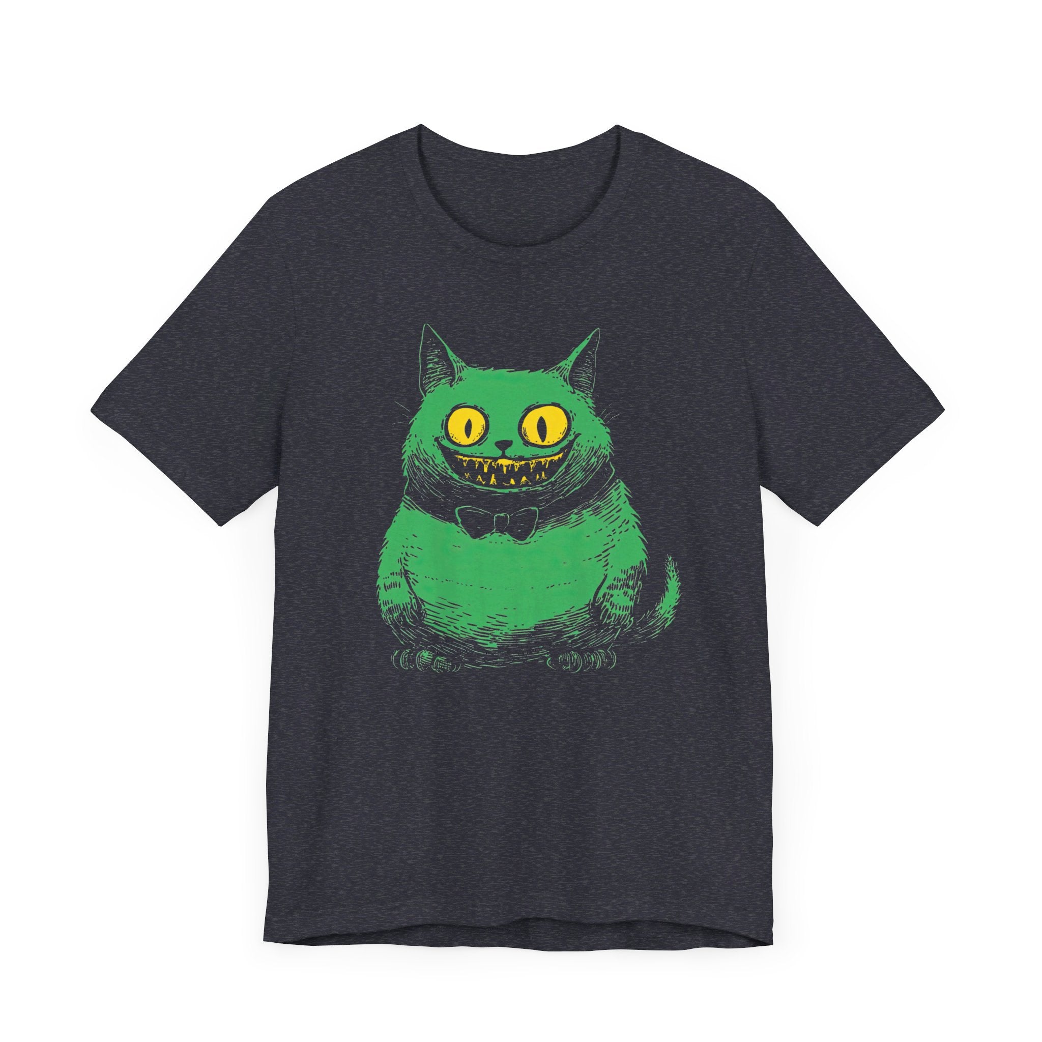 Cheshire Cat T-Shirt - Creepy Green Grinning Cat Design