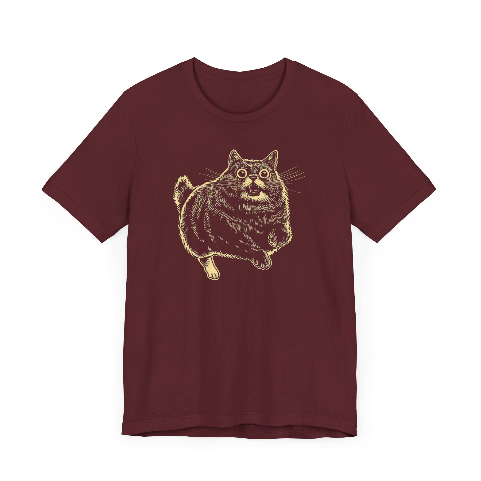 Surprised Cat in Action T-Shirt – Quirky Cat Lover’s Tee