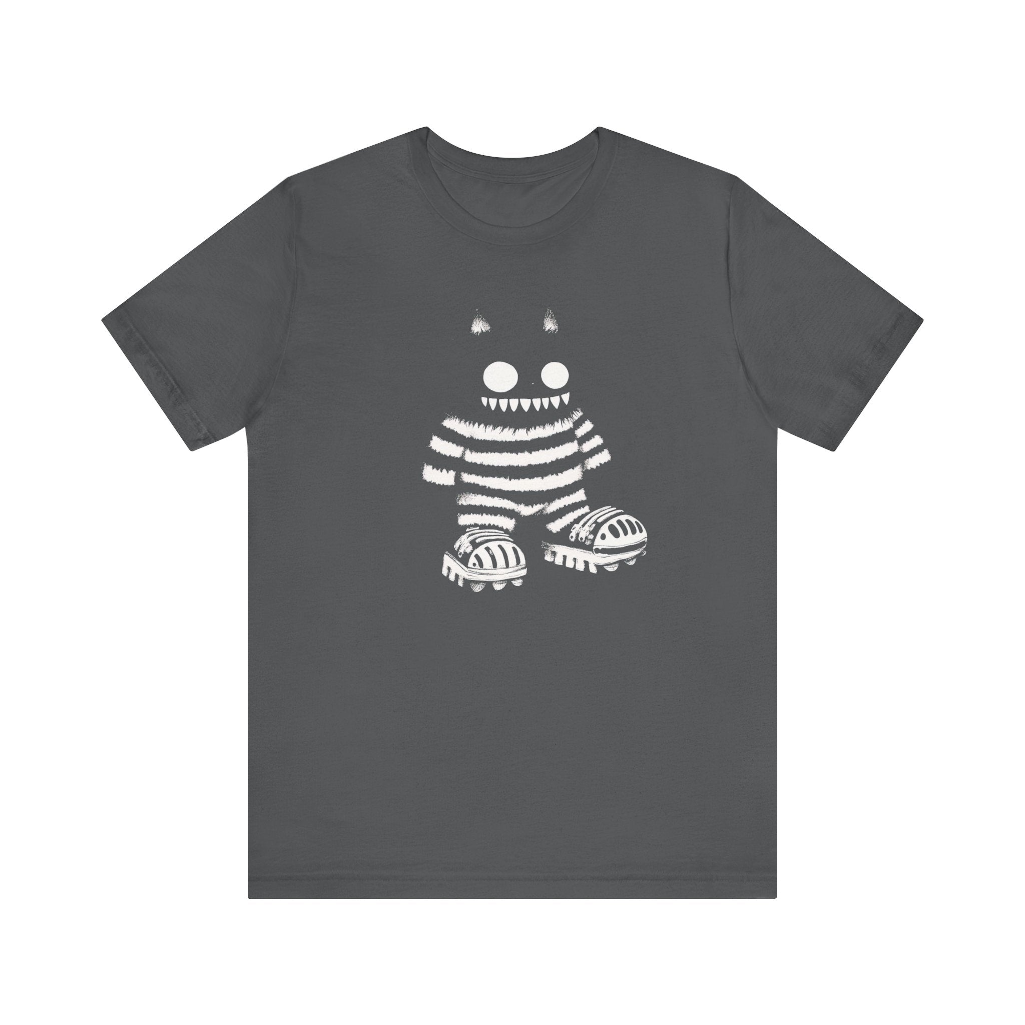 Striped Cat Monster Graphic Tee – Playful and Edgy Creature Design Shirt