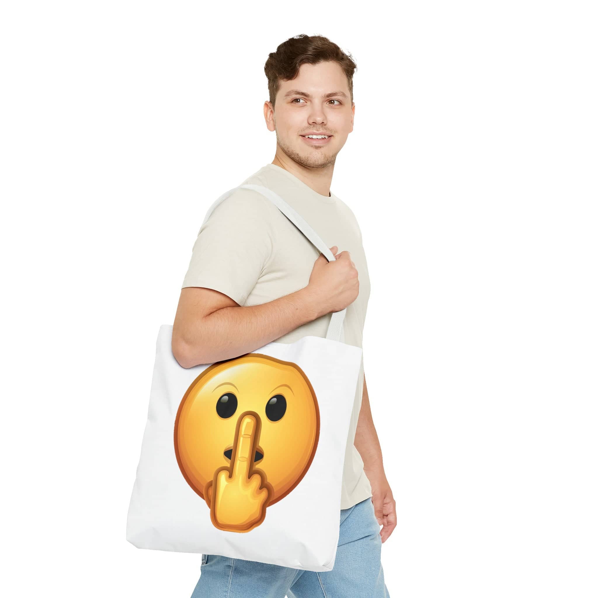 Middle Finger FU Shh Silent Protest Emoji Tote Bag (AOP)