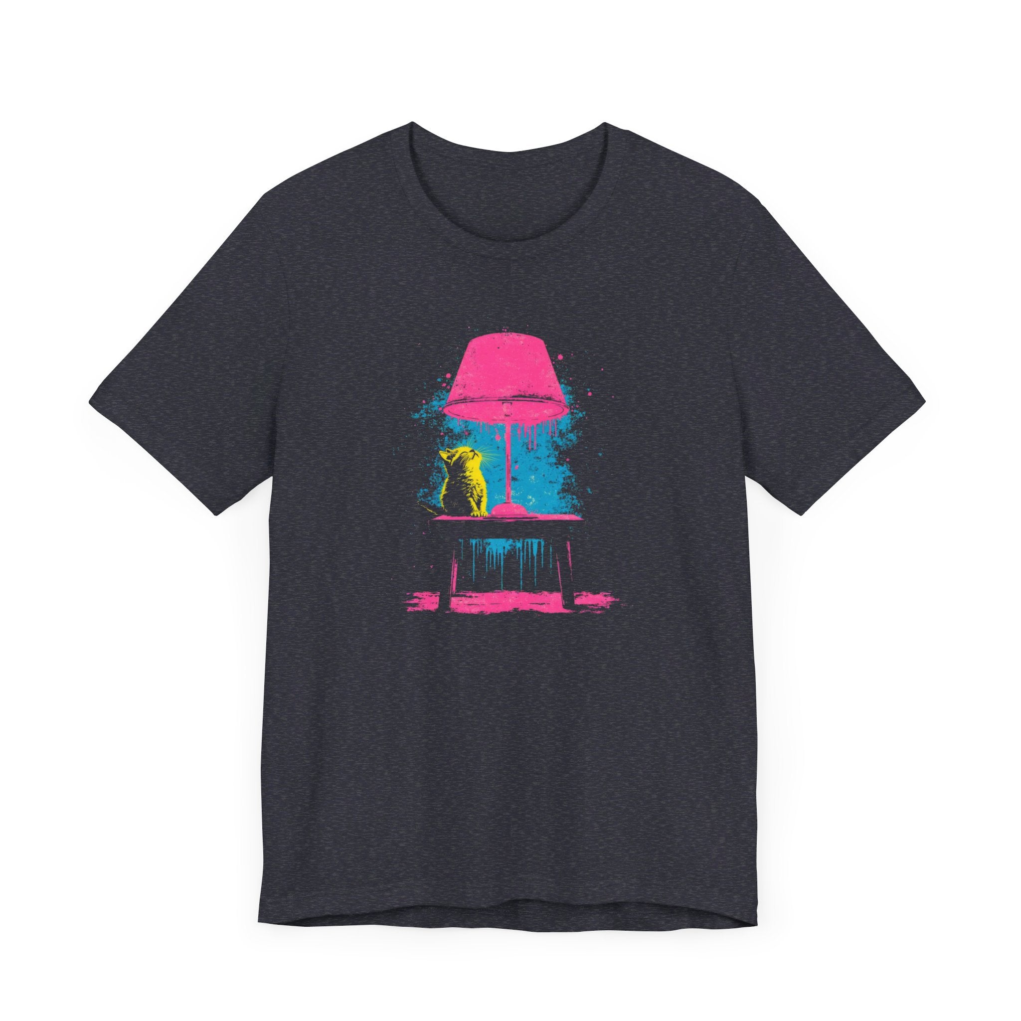 Retro Neon Cat and Lamp T-Shirt - Vibrant Pop Art Style Graphic Tee