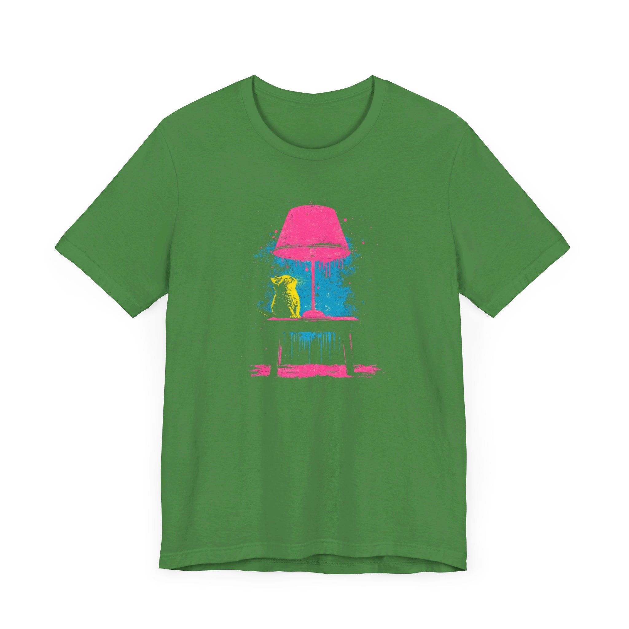 Retro Neon Cat and Lamp T-Shirt - Vibrant Pop Art Style Graphic Tee