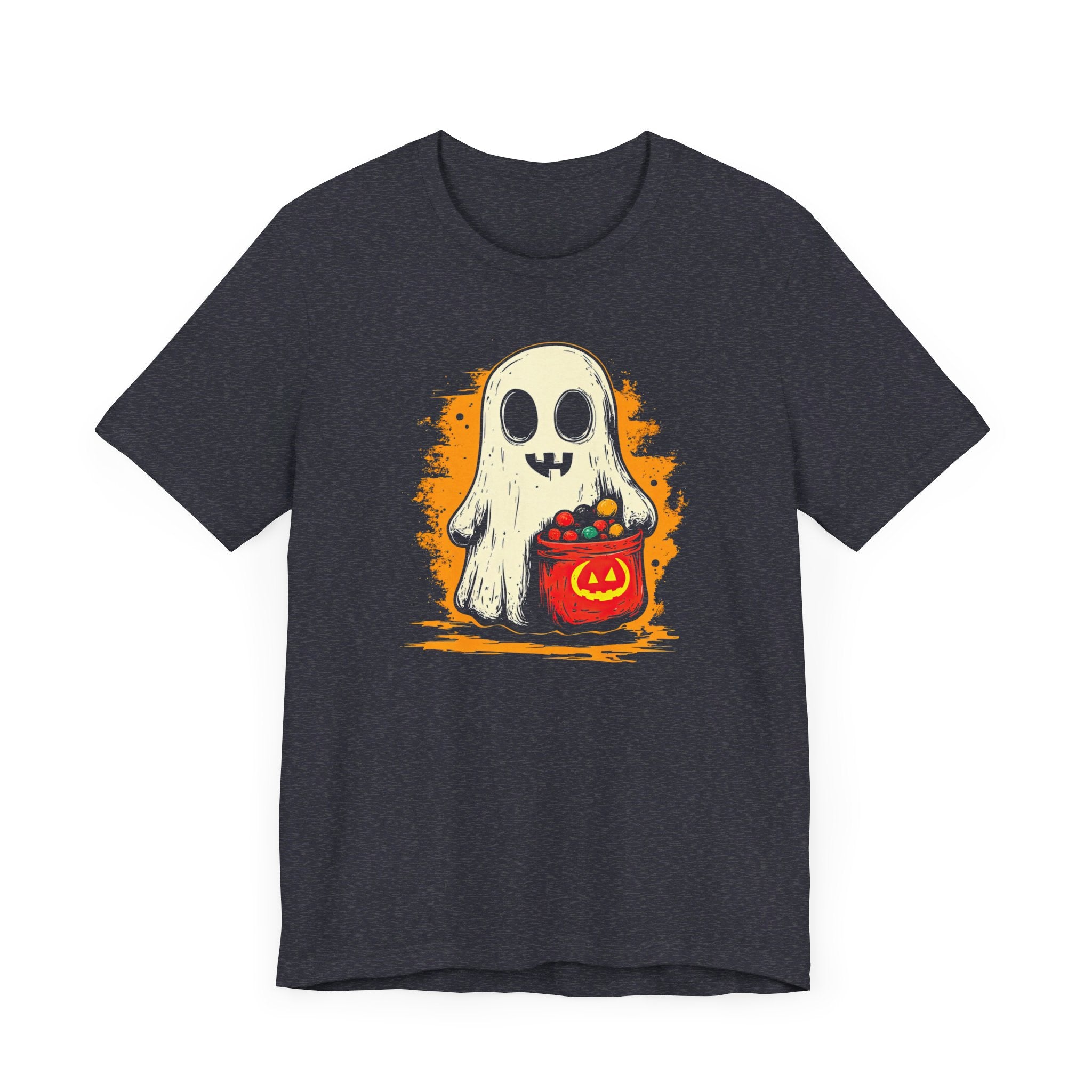 Cute Ghost Halloween Graphic Tee – Spooky Pumpkin Candy Design Shirt