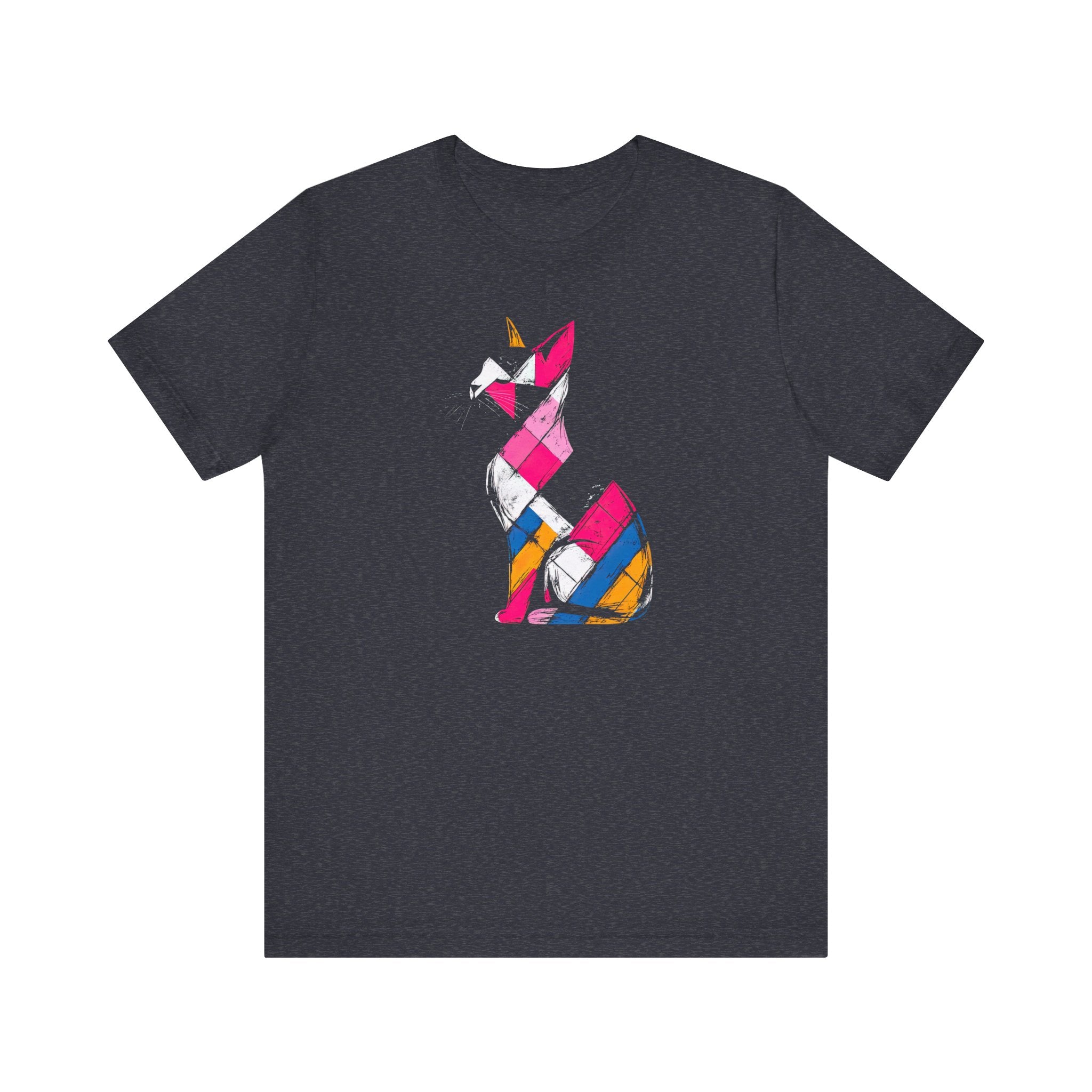 Colorful Geometric Cat T-Shirt – Modern Art Cat Design