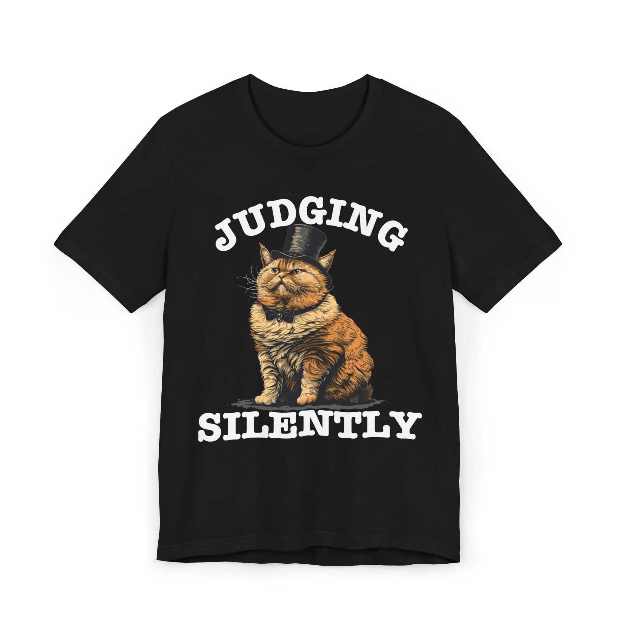 Judging Silently Cat T-Shirt, Whimsical Top Hat Cat Graphic Tee, Humorous Cat Lover Shirt, Unique Gift for Cat Enthusiasts