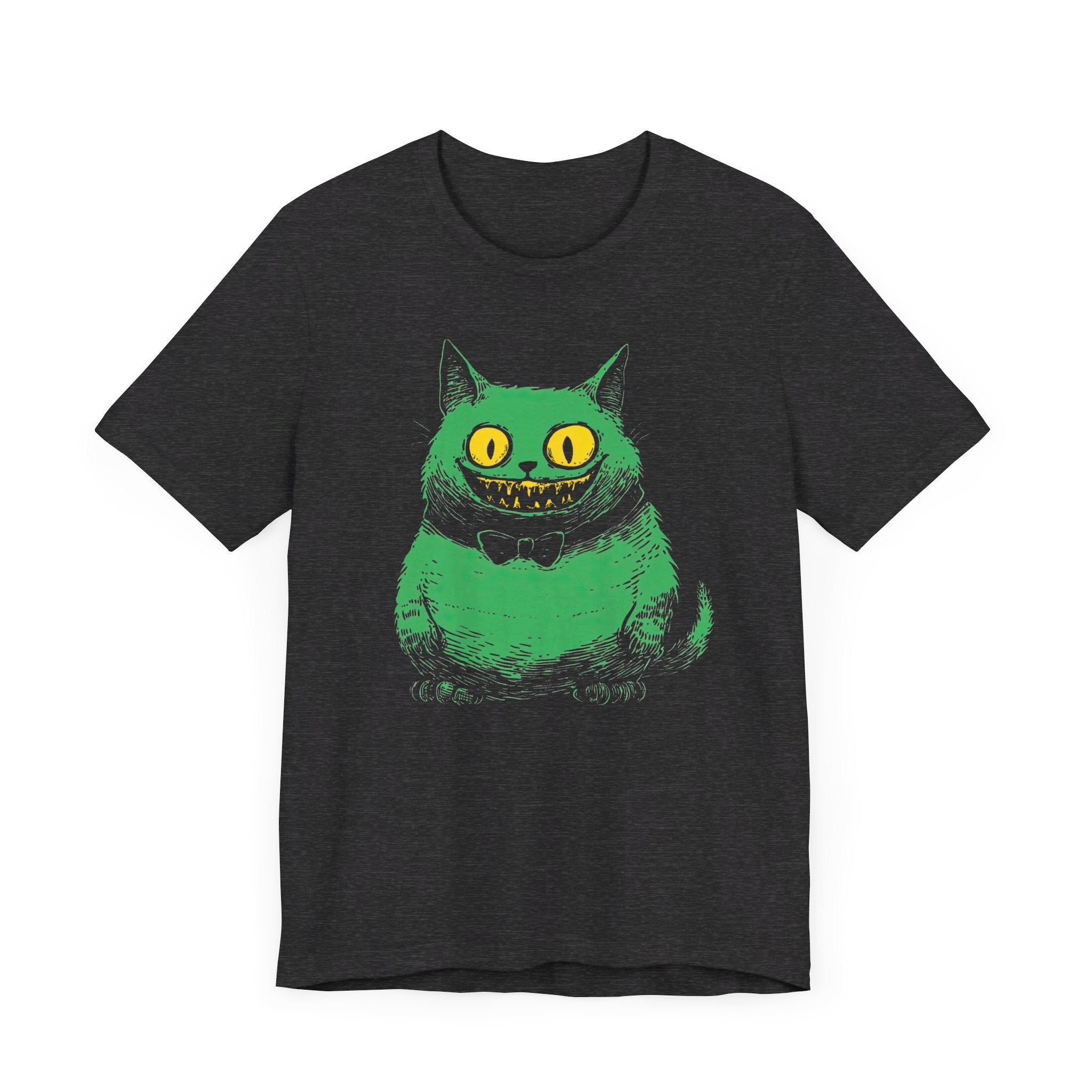 Cheshire Cat T-Shirt - Creepy Green Grinning Cat Design