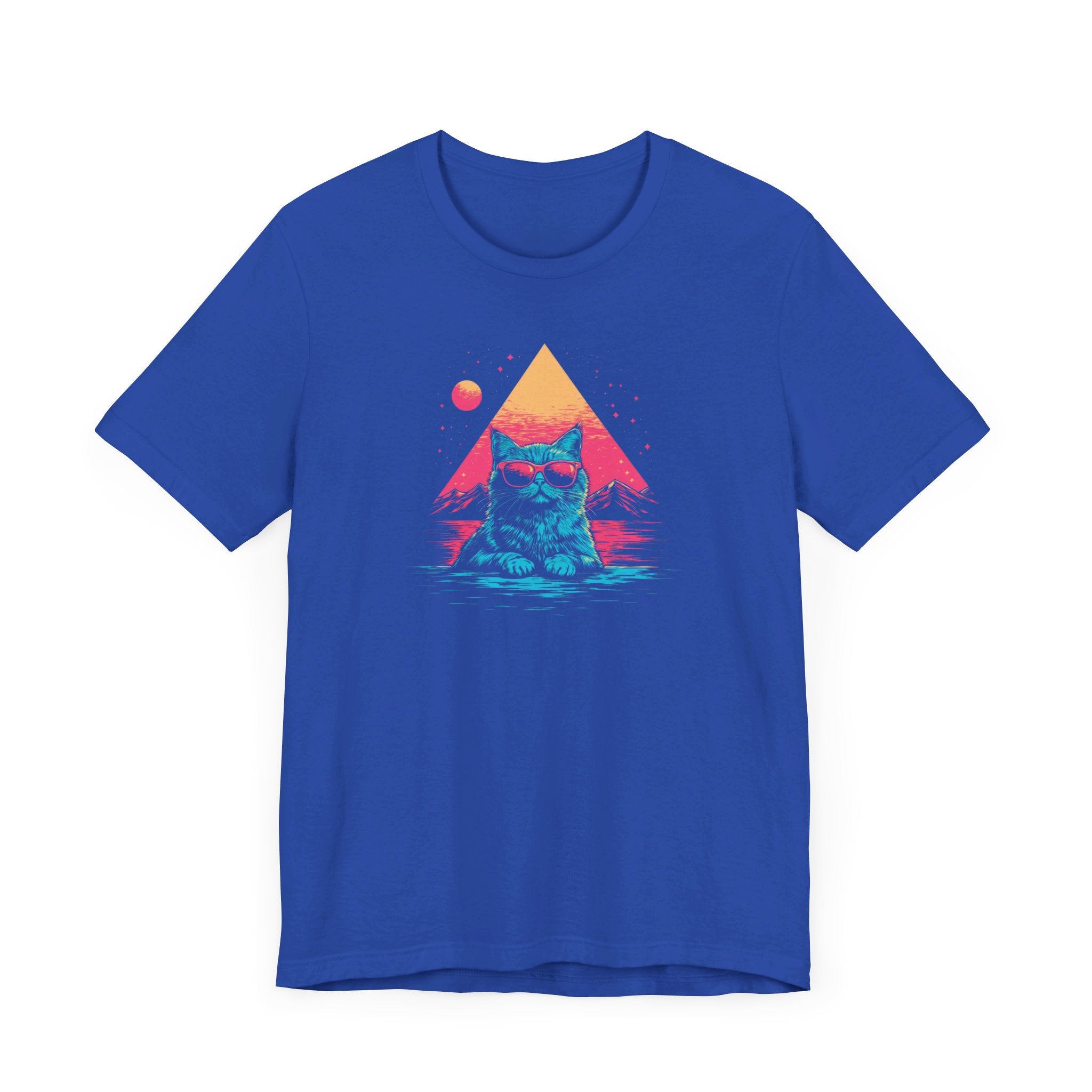Retro Sunset Cat Graphic Tee – Cool Neon Vibes Cat Lover Shirt