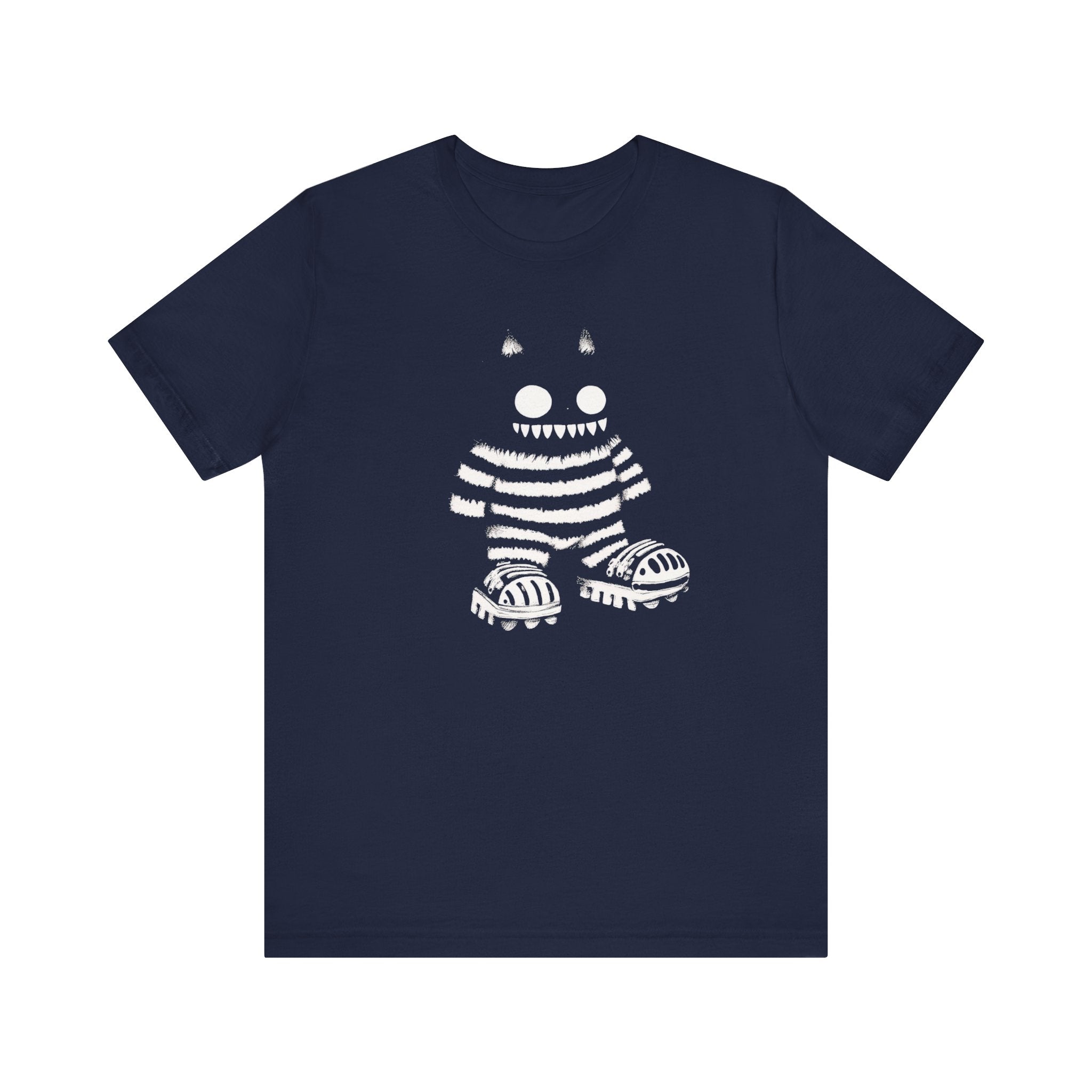 Striped Cat Monster Graphic Tee – Playful and Edgy Creature Design Shirt