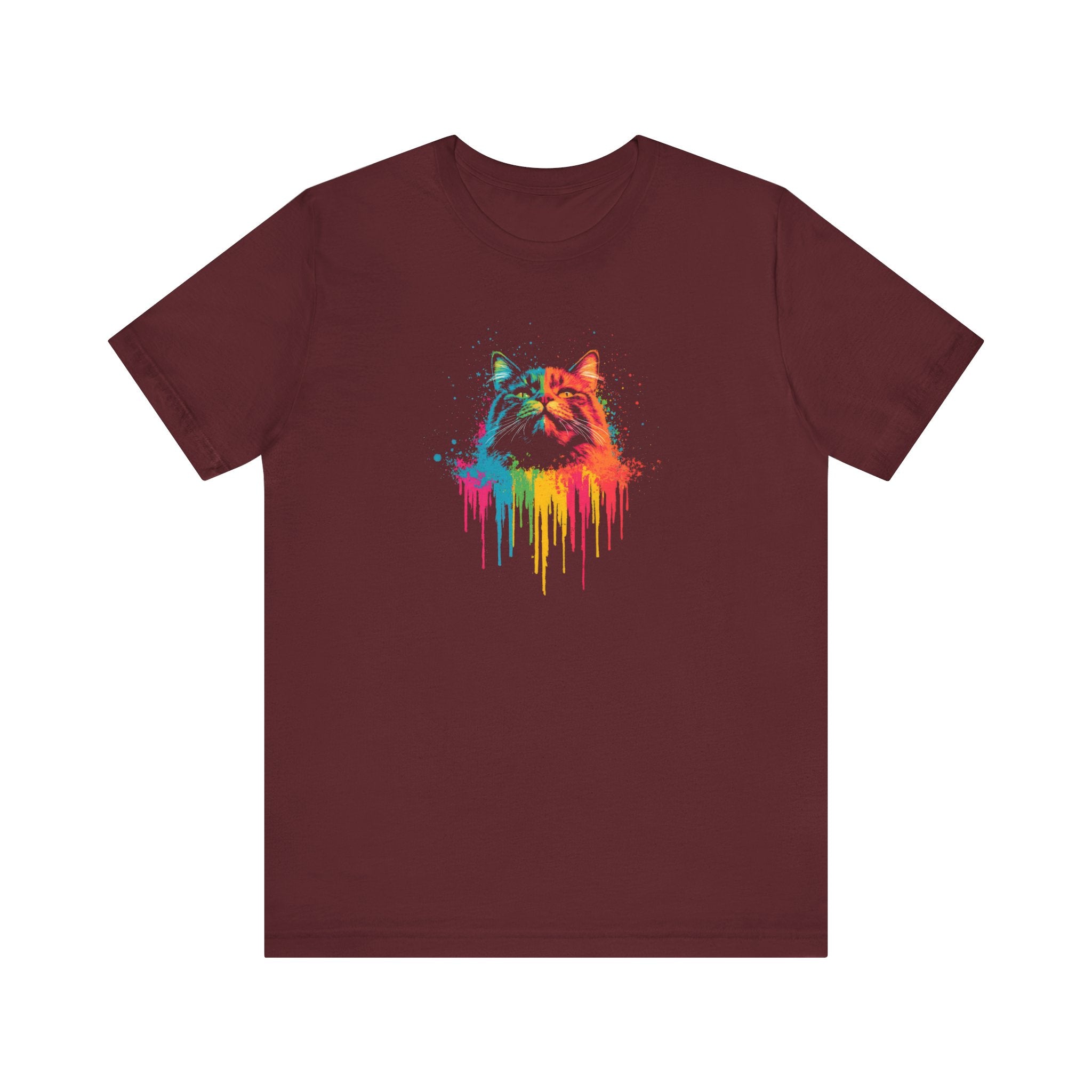 Colorful Dripping Cat T-Shirt - Vibrant Feline Art Tee