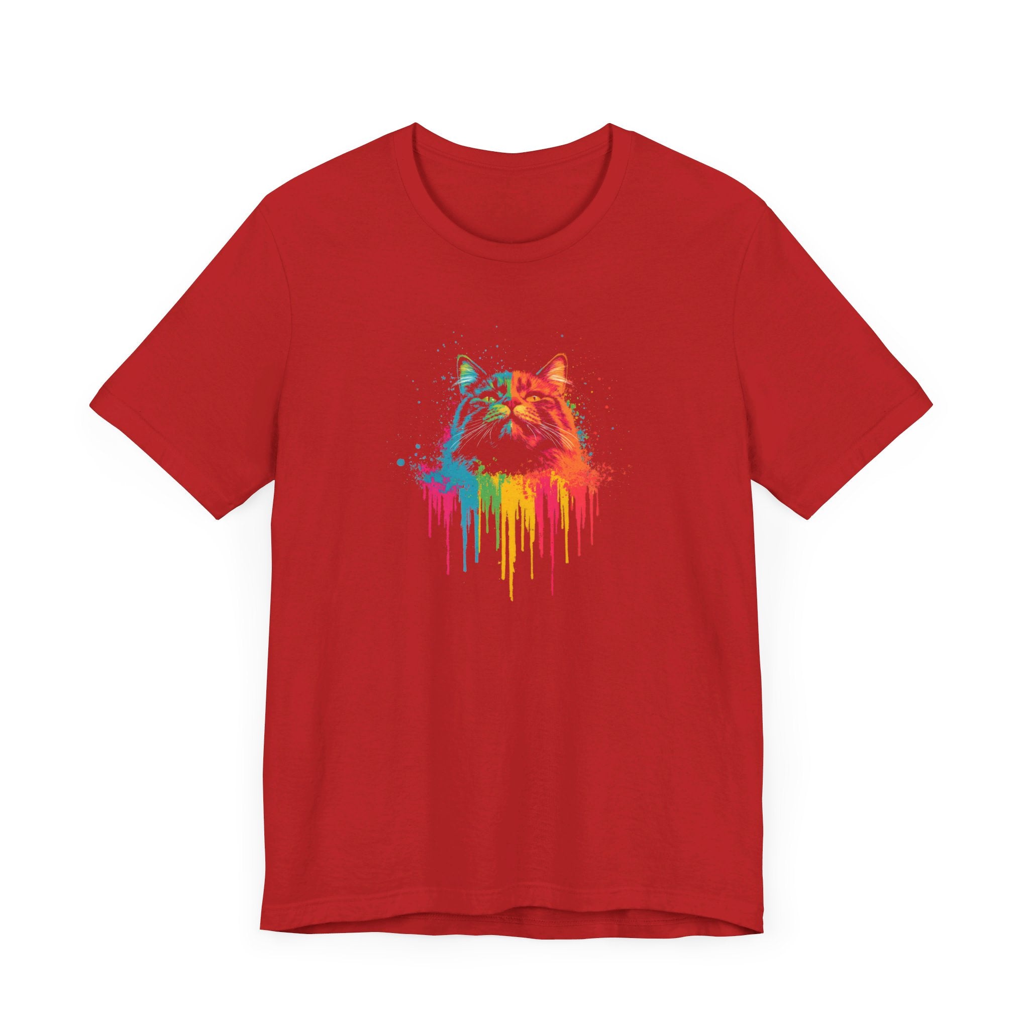 Colorful Dripping Cat T-Shirt - Vibrant Feline Art Tee