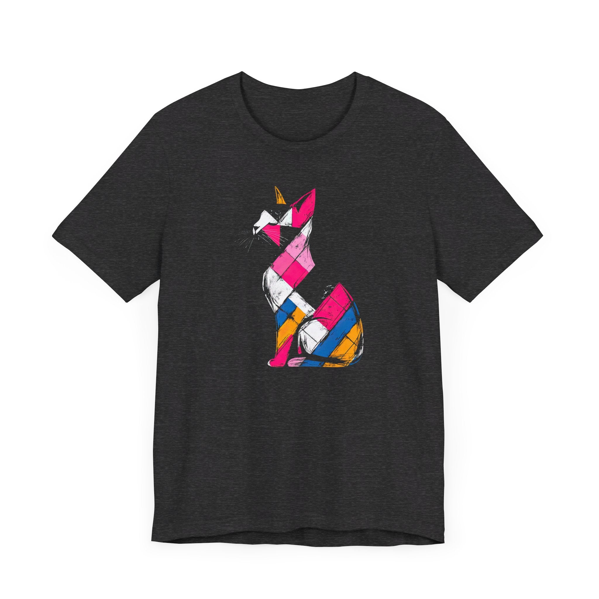Colorful Geometric Cat T-Shirt – Modern Art Cat Design
