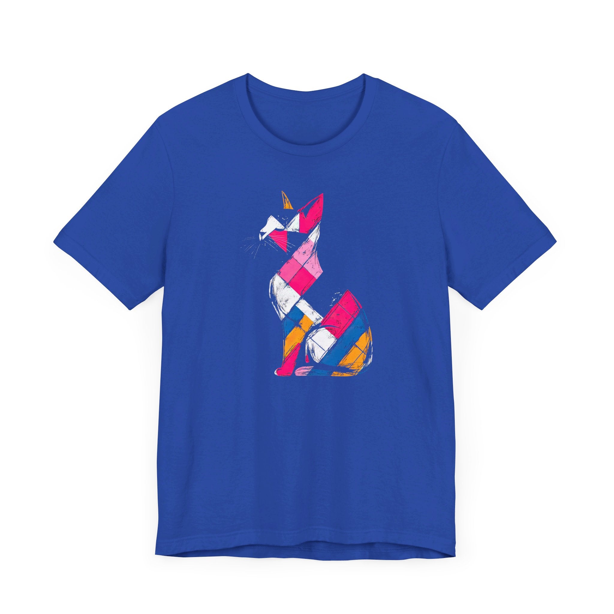 Colorful Geometric Cat T-Shirt – Modern Art Cat Design