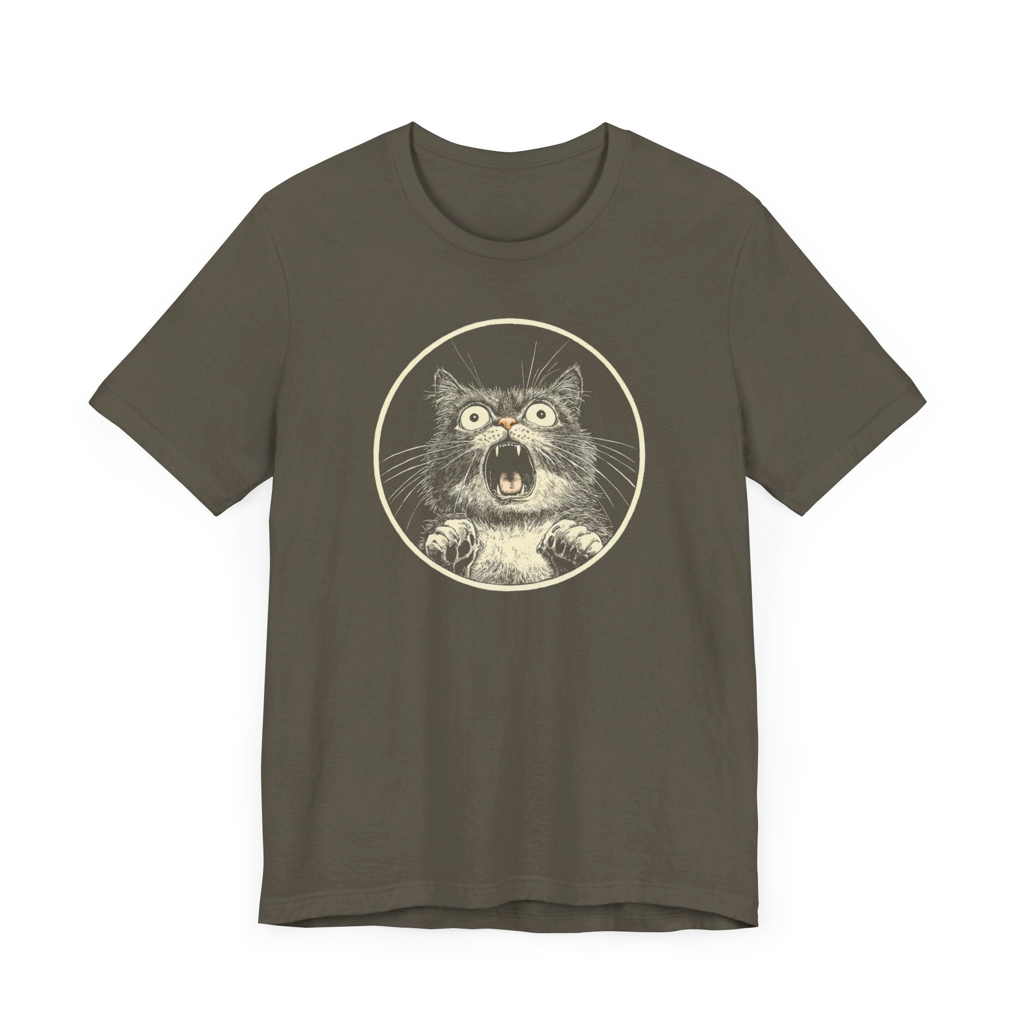Shocked and Yelling Cat Graphic Tee – Vintage Style Cat Lover Shirt