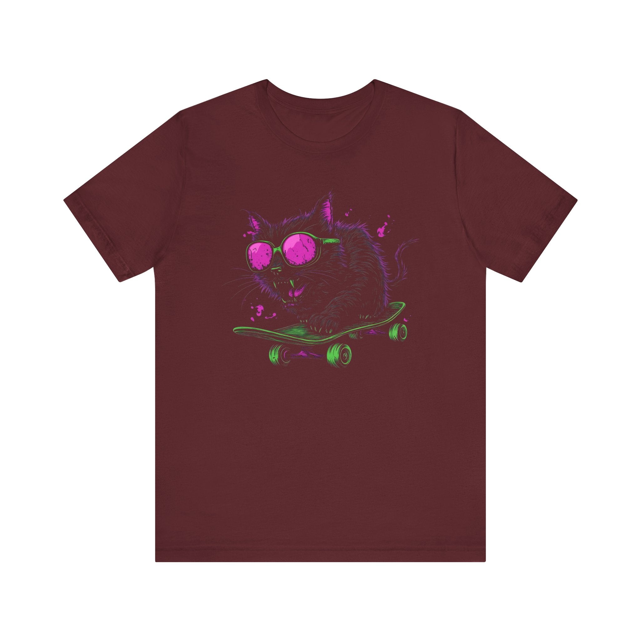 Cool Cat on Skateboard T-Shirt Neon Sunglasses Design