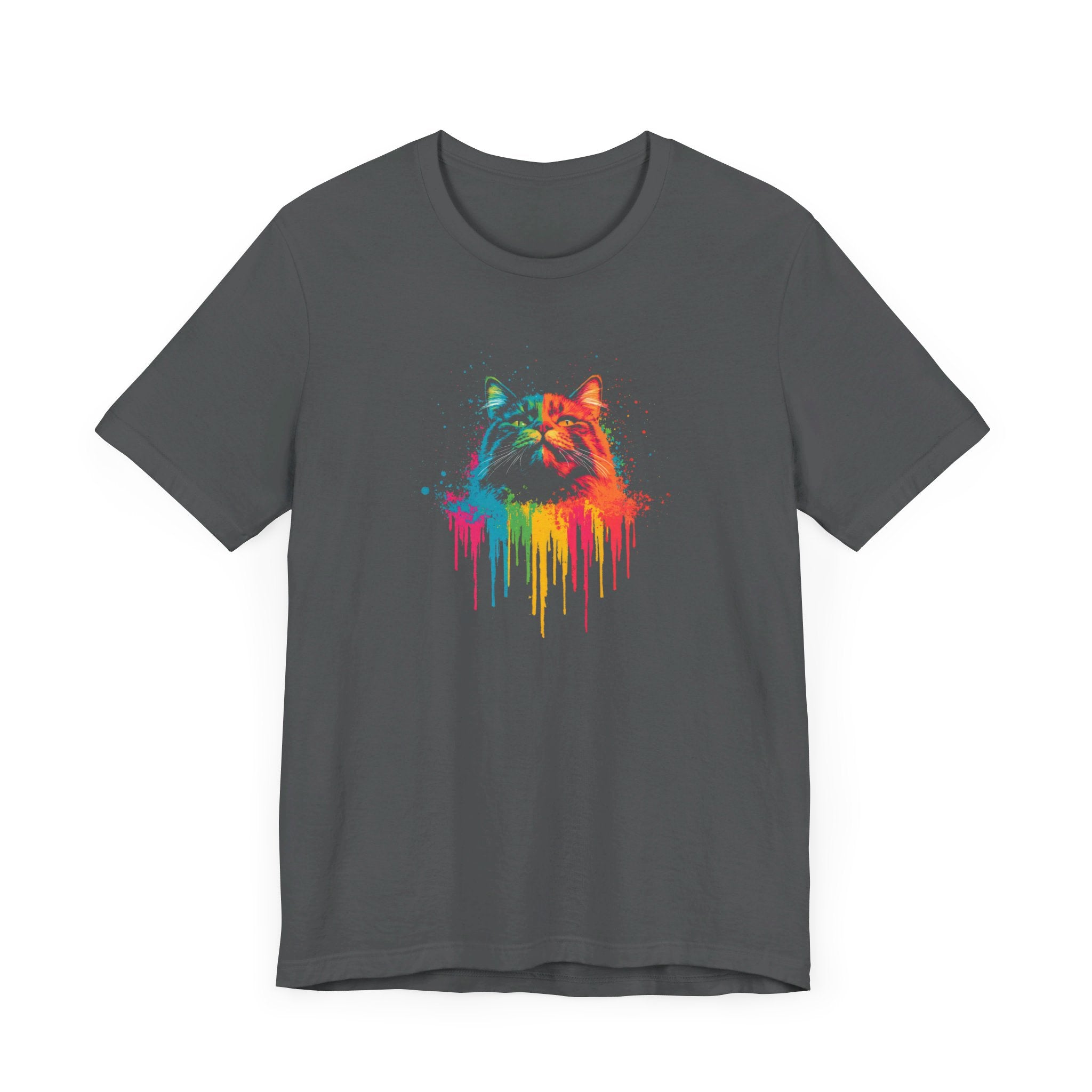 Colorful Dripping Cat T-Shirt - Vibrant Feline Art Tee