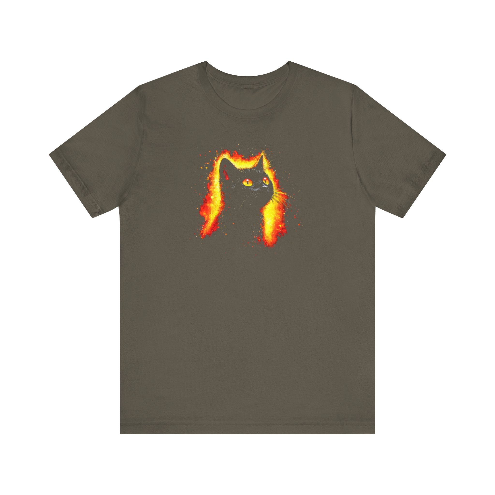 Fiery Black Cat Graphic Tee – Bold and Vibrant Cat Lover Shirt