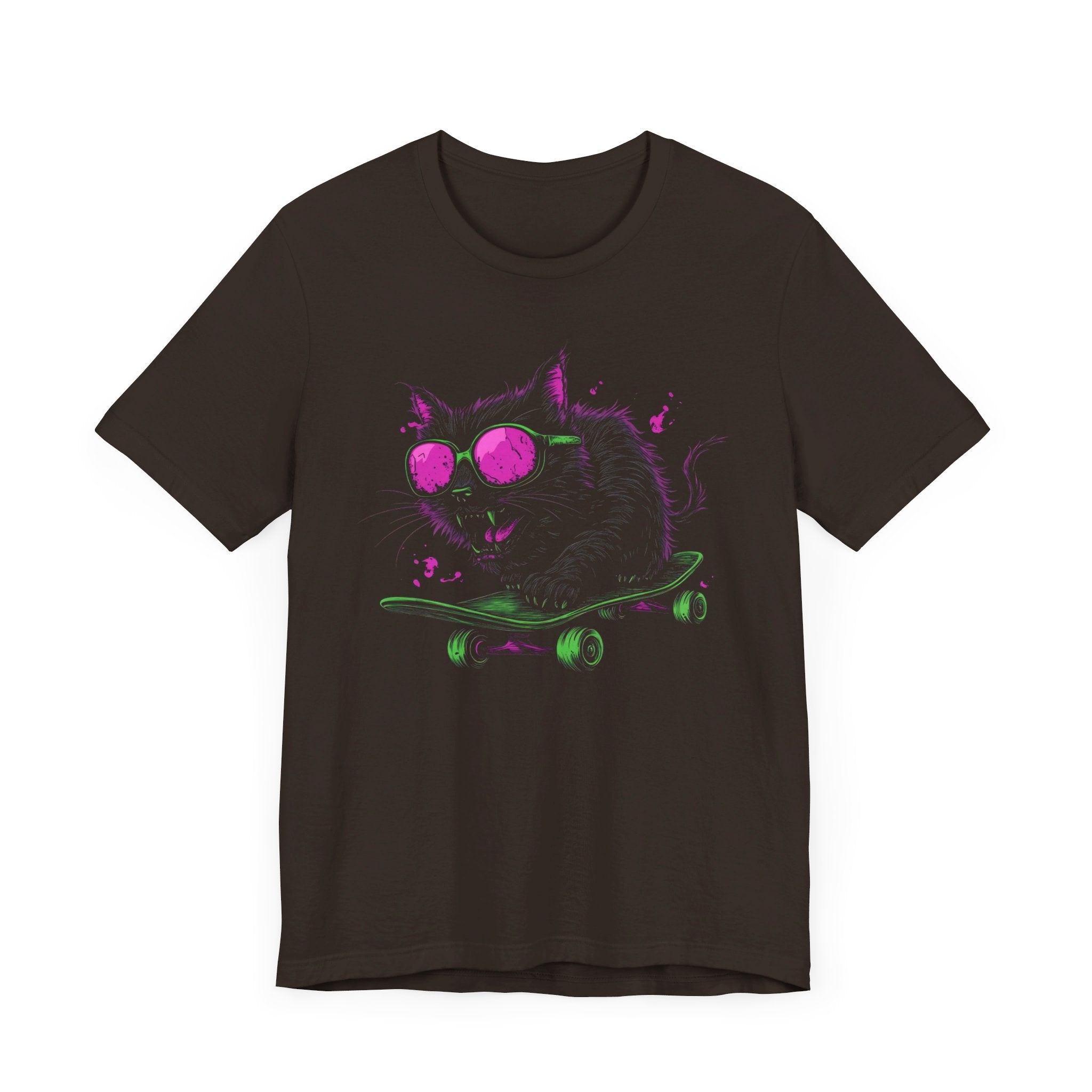 Cool Cat on Skateboard T-Shirt Neon Sunglasses Design