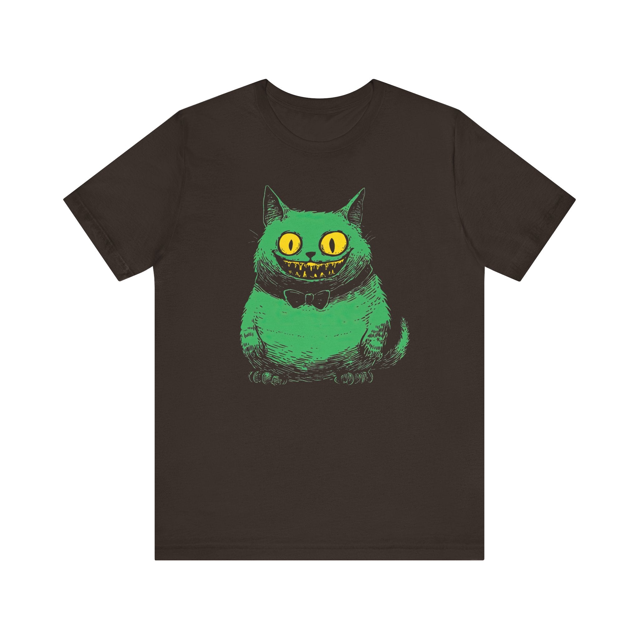 Cheshire Cat T-Shirt - Creepy Green Grinning Cat Design