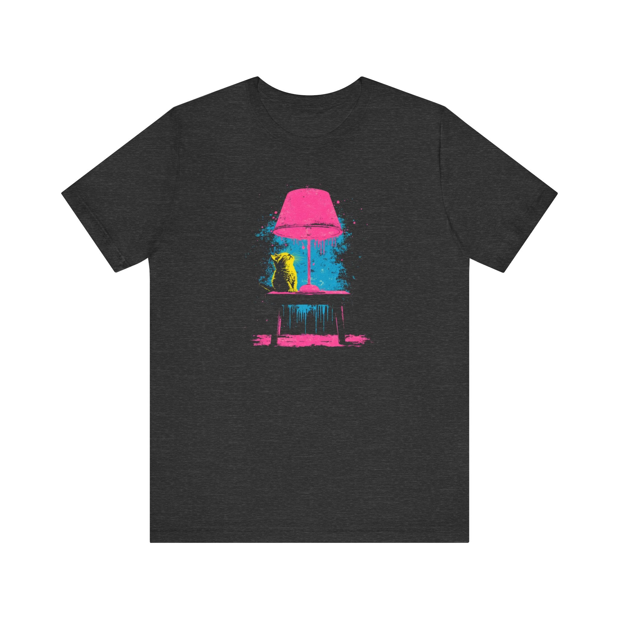Retro Neon Cat and Lamp T-Shirt - Vibrant Pop Art Style Graphic Tee