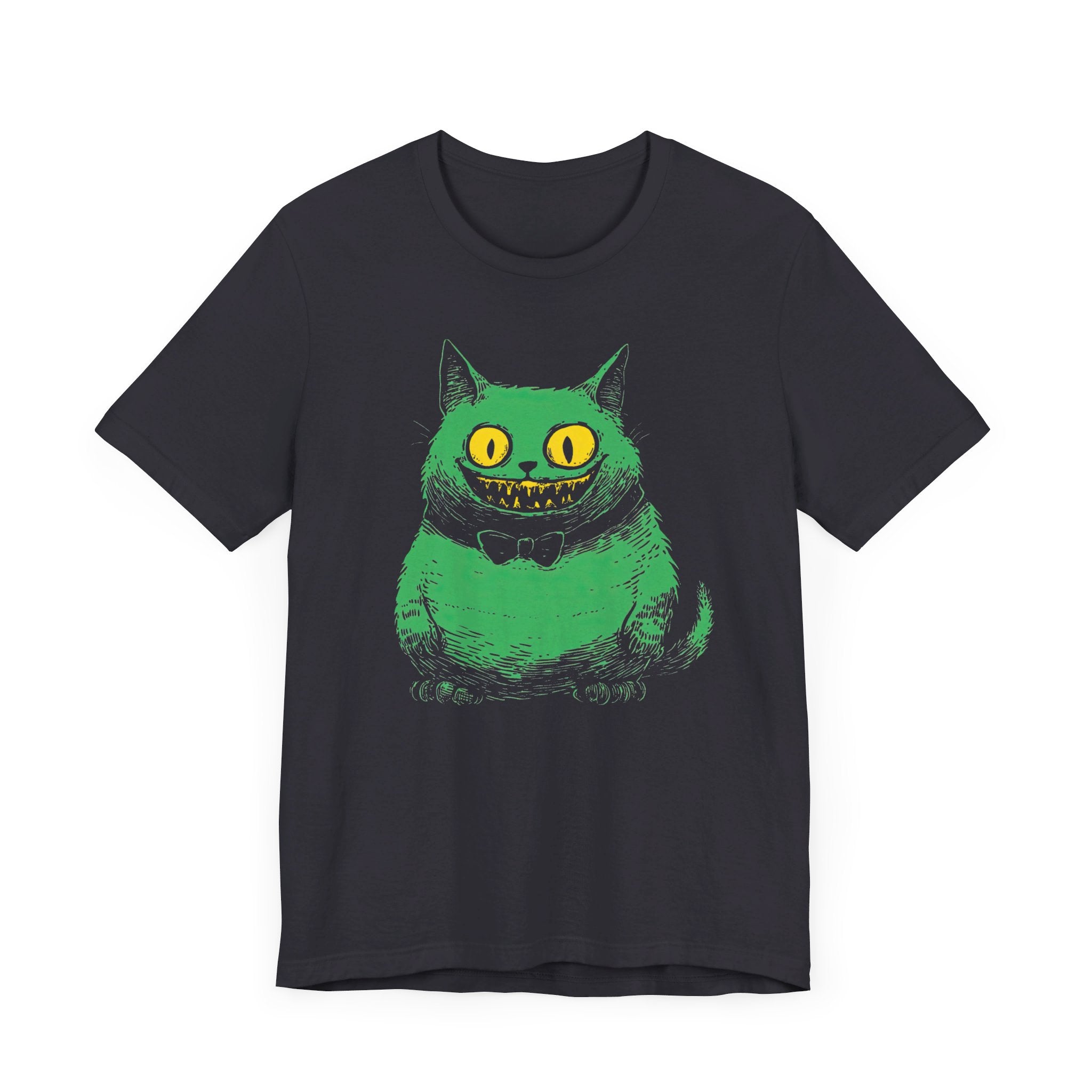 Cheshire Cat T-Shirt - Creepy Green Grinning Cat Design