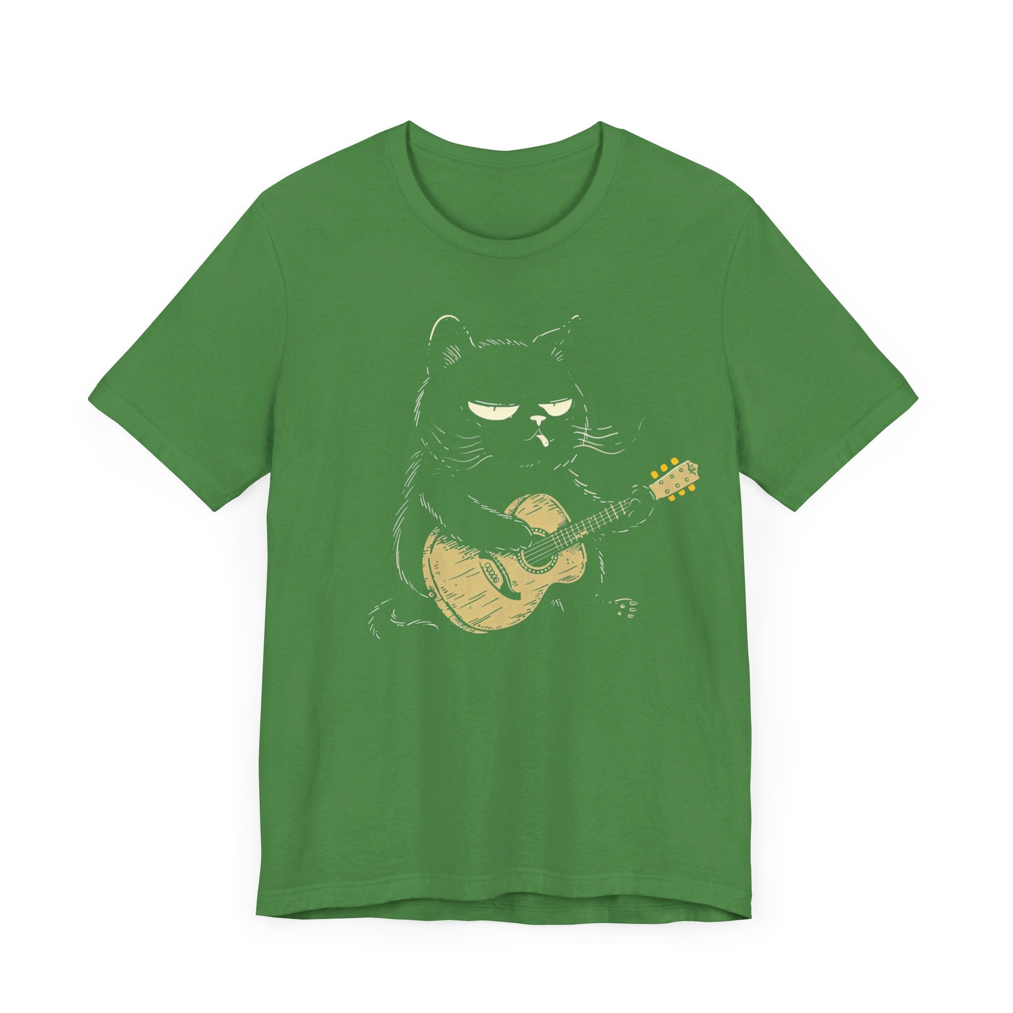Grumpy Guitar Cat T-Shirt - Cool Cat Playing Guitar Design