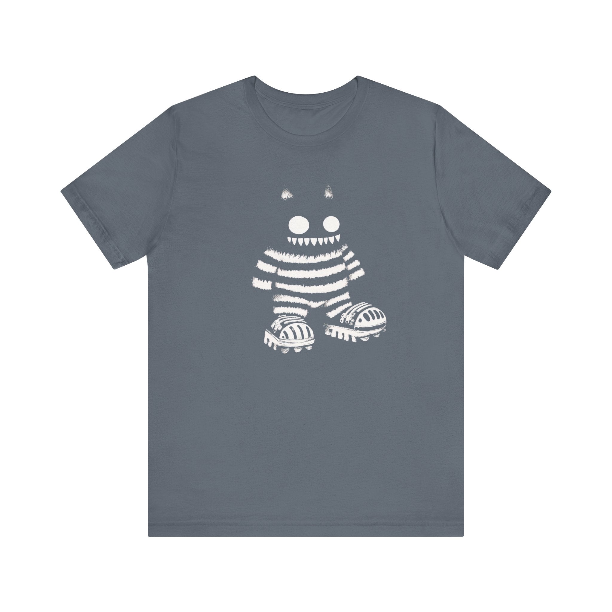 Striped Cat Monster Graphic Tee – Playful and Edgy Creature Design Shirt
