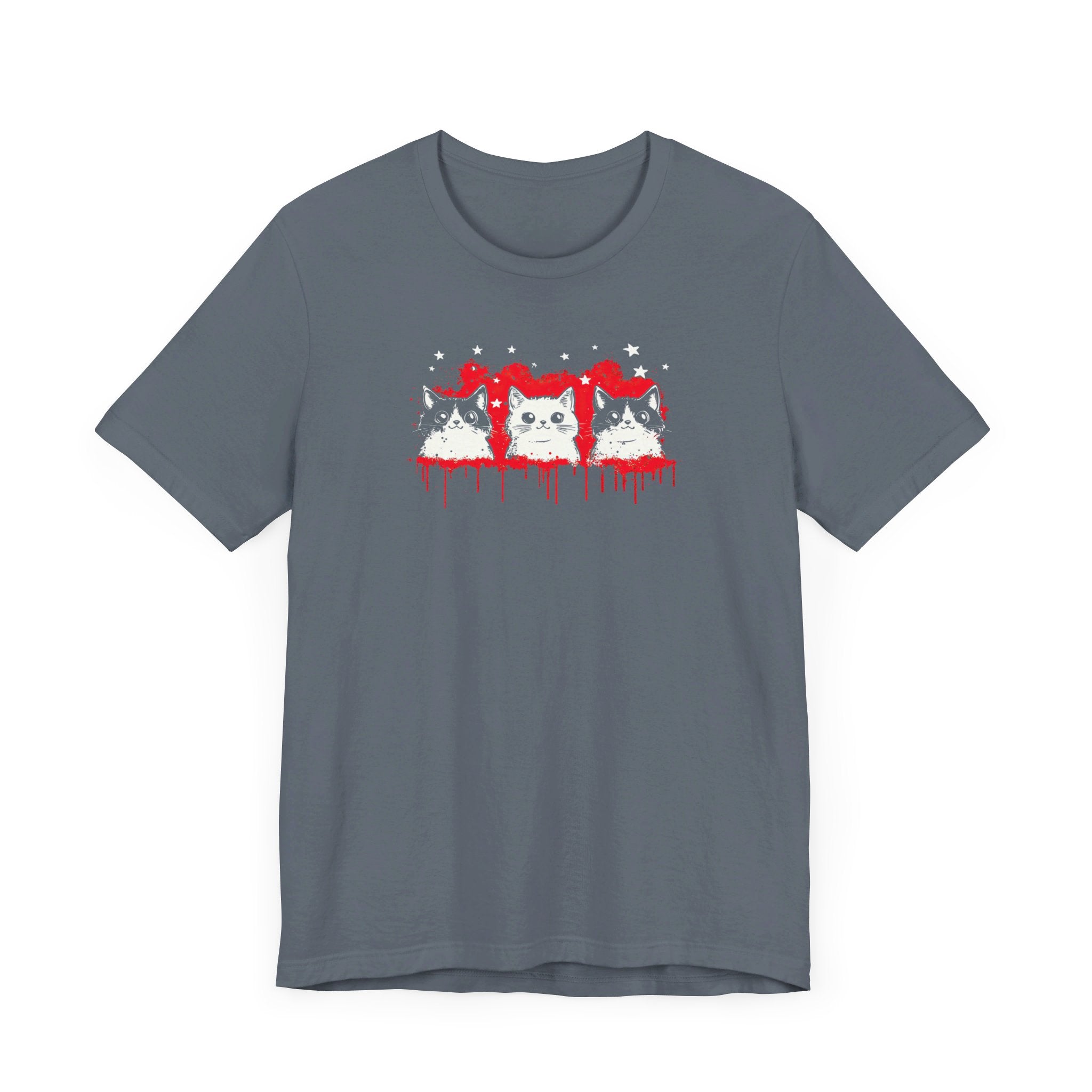 Triple Cat Drip Graphic Tee – Cool Cats in Stars and Stripes Shirt
