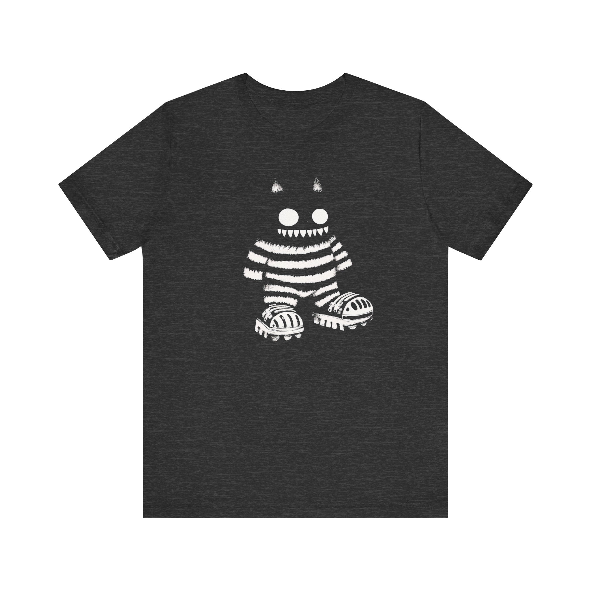 Striped Cat Monster Graphic Tee – Playful and Edgy Creature Design Shirt