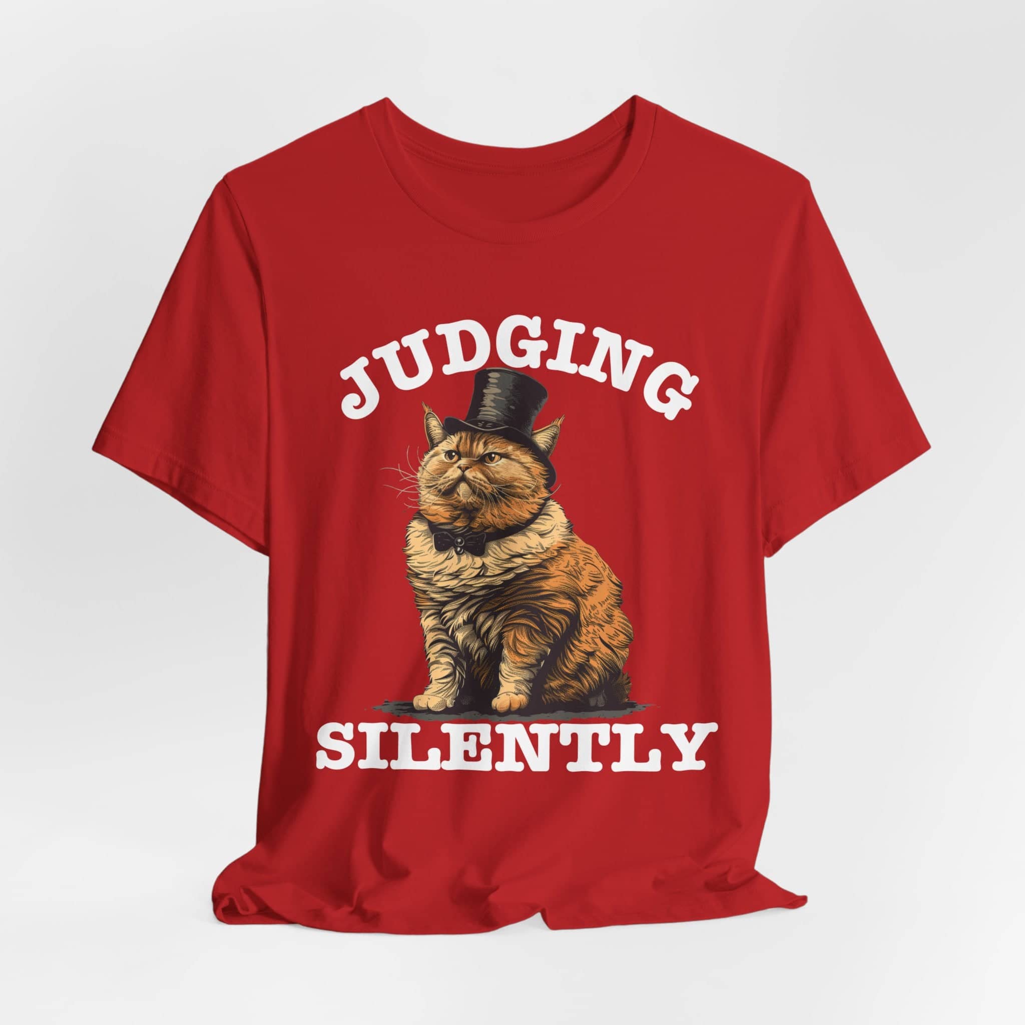 Judging Silently Cat T-Shirt, Whimsical Top Hat Cat Graphic Tee, Humorous Cat Lover Shirt, Unique Gift for Cat Enthusiasts