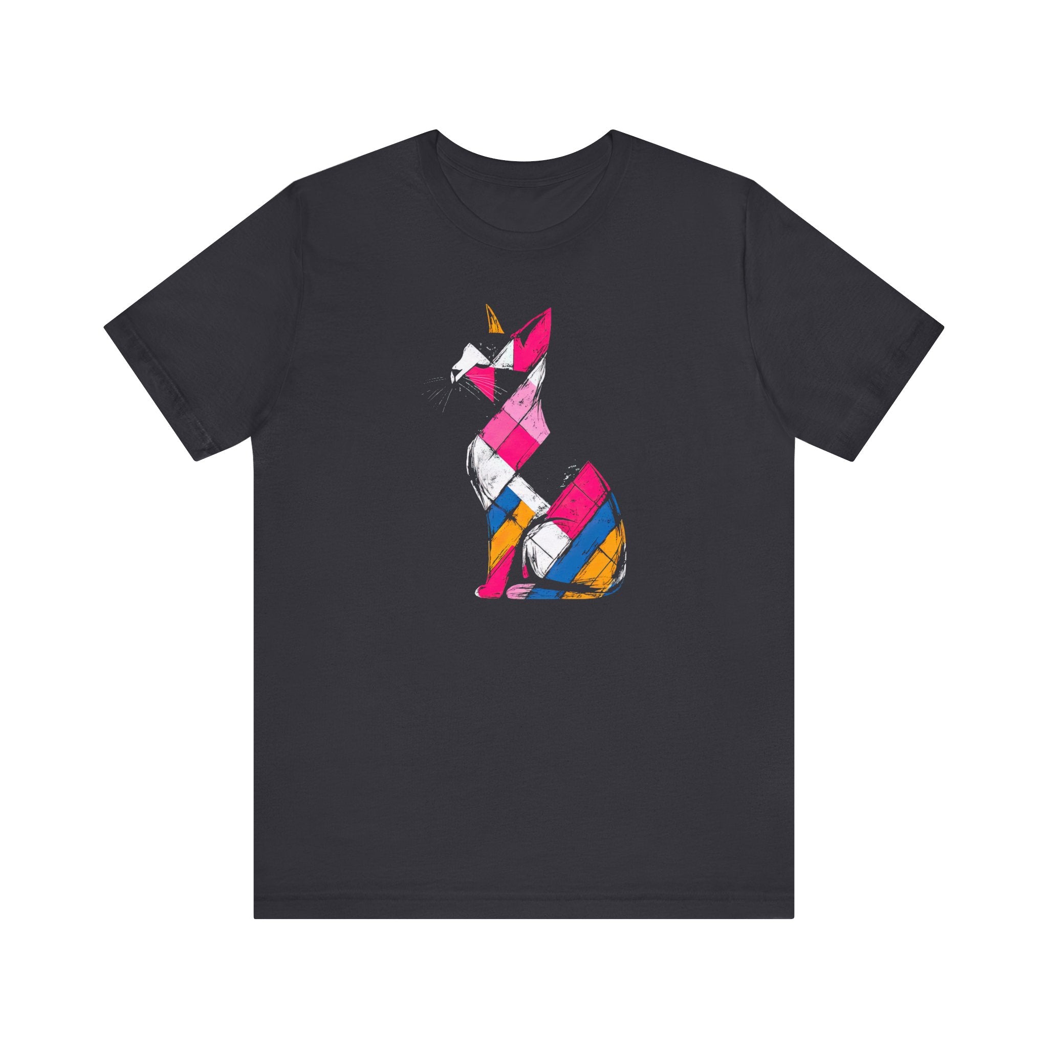 Colorful Geometric Cat T-Shirt – Modern Art Cat Design