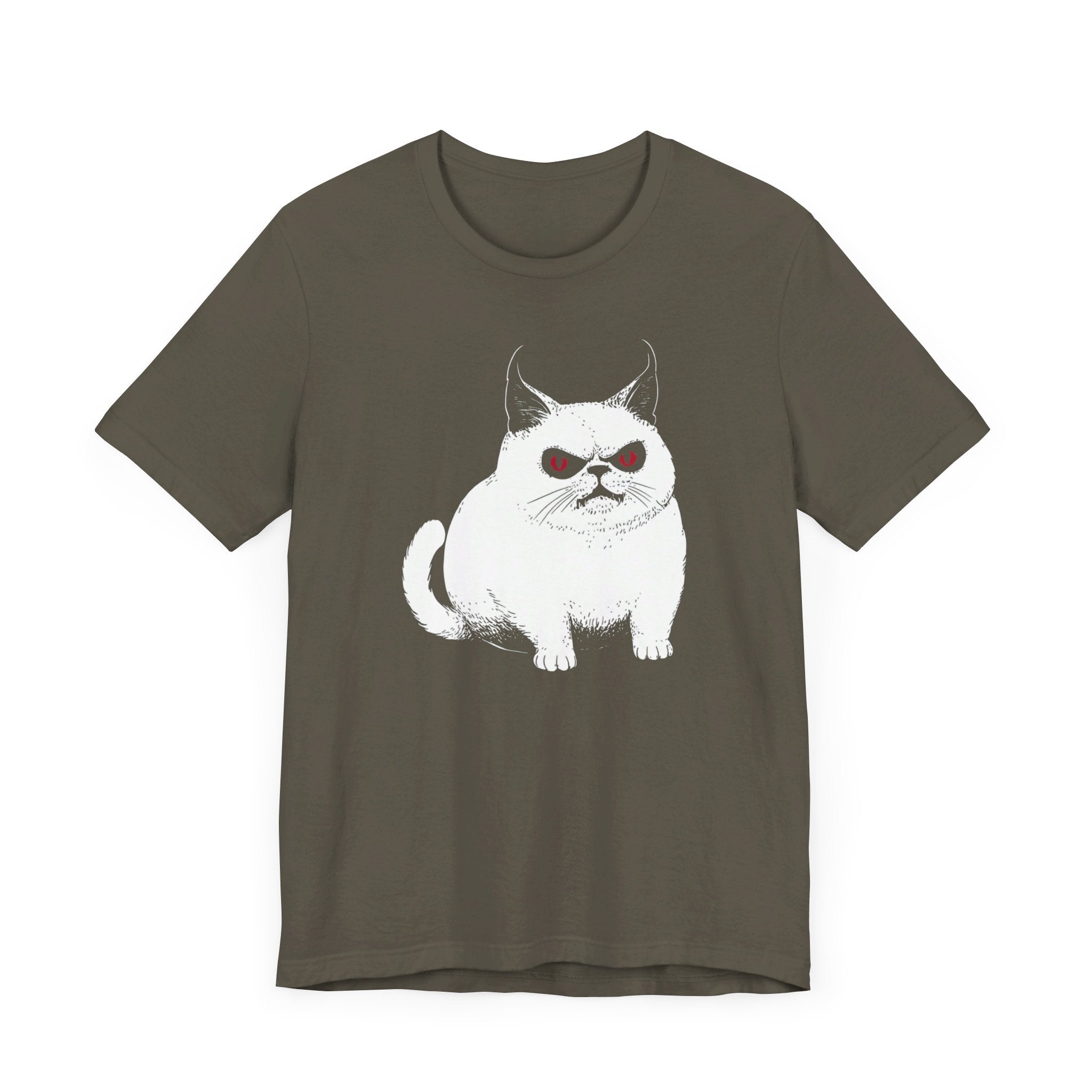 Grumpy White Cat T-Shirt with Red Eyes - Cute and Sassy Design